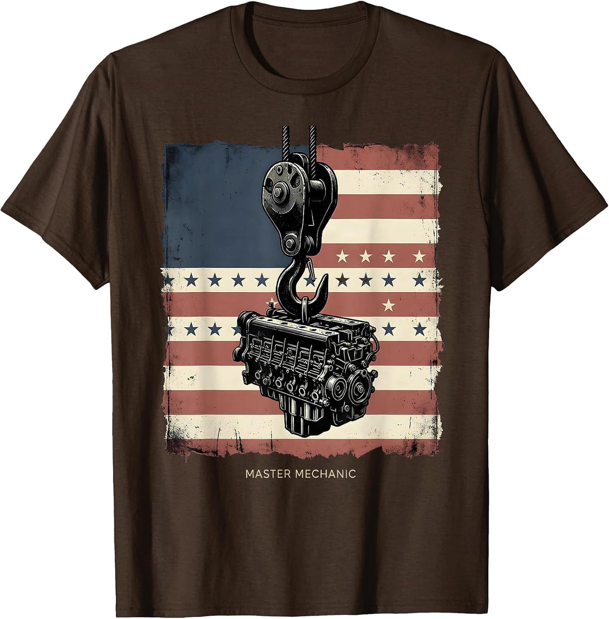 Men's Master Mechanic Vintage American Flag Mechanic Gift T-Shirt - Brown