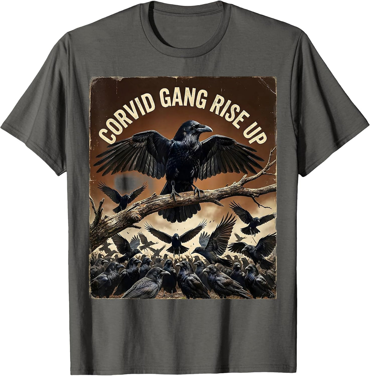 Corvid Gang Rise Up Bird Lover Design T-Shirt - Asphalt Grey