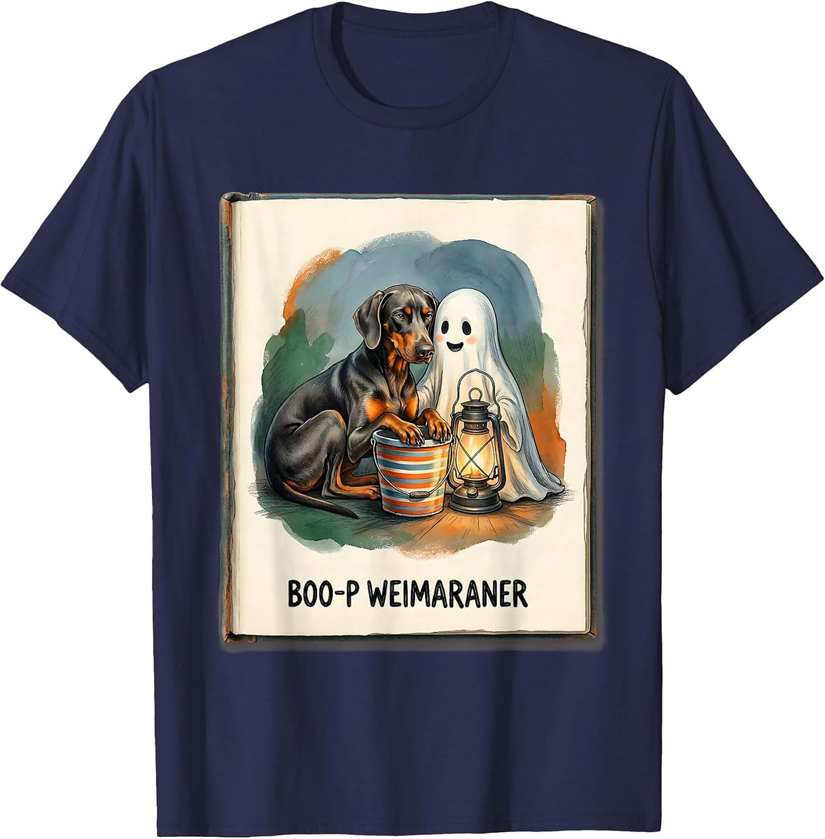 Men's Boo-P Weimaraner Funny Ghost Dog Lover Halloween Costume T-Shirt - Navy Blue
