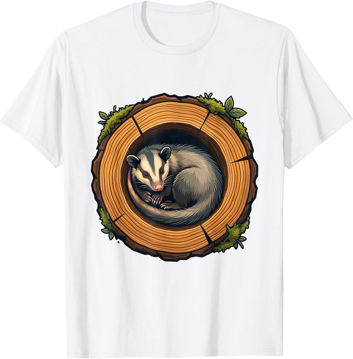 Men's Opossum Curled in Hollow Tree Trunk Graphic T-Shirt - White