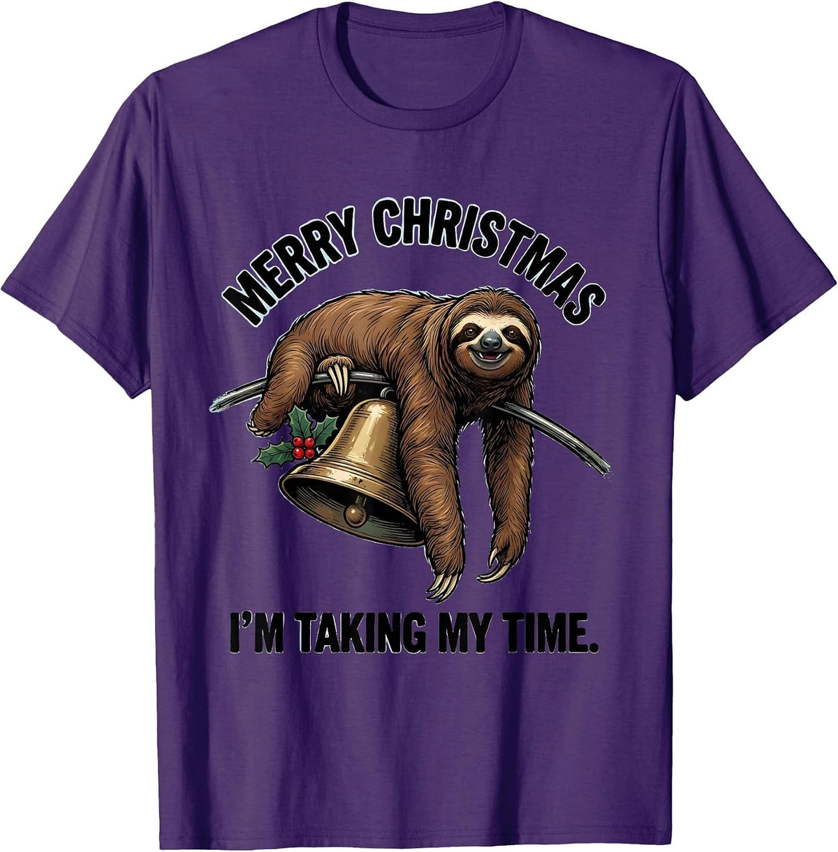 Merry Christmas, I'm Taking My Time Funny Sloth Lover Gift T-Shirt - Purple