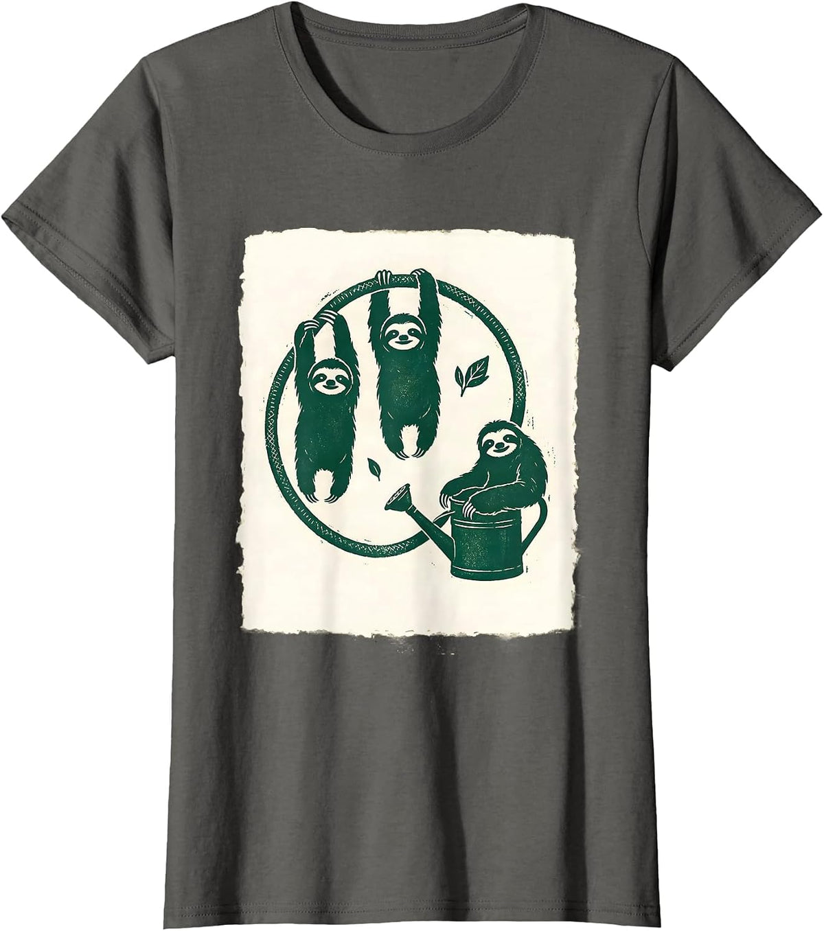 Women's Hooked Sloth Silhouettes Rubber Stamp Sloth Lover Humor T-Shirt - Asphalt Grey