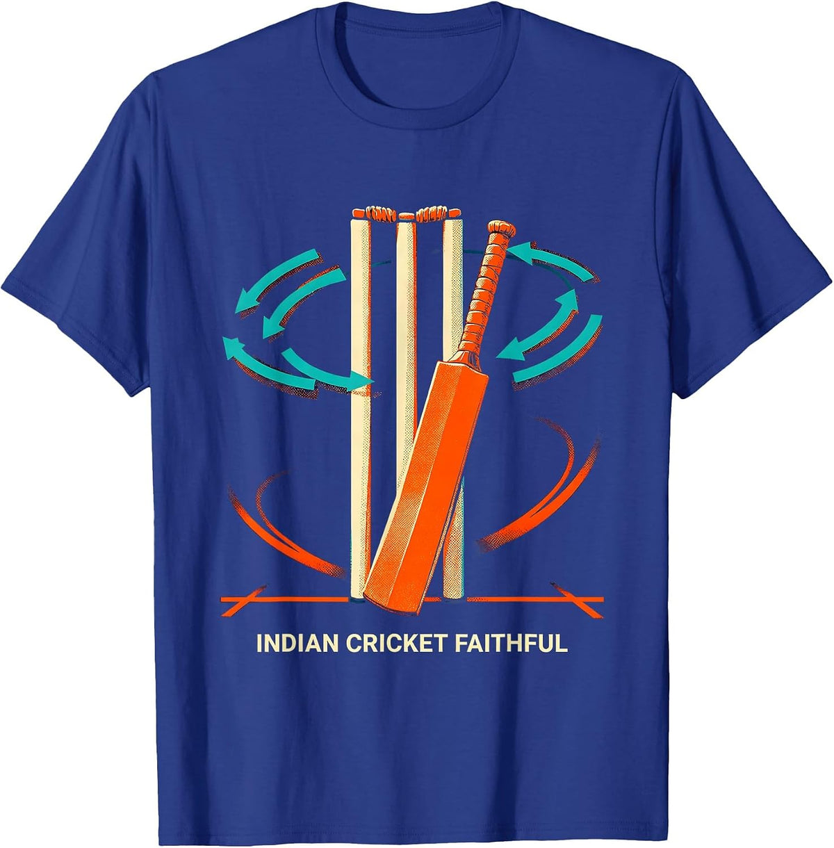 Men's Indian Cricket Faithful Risograph Cricket Fan National Pride T-Shirt - Royal Blue