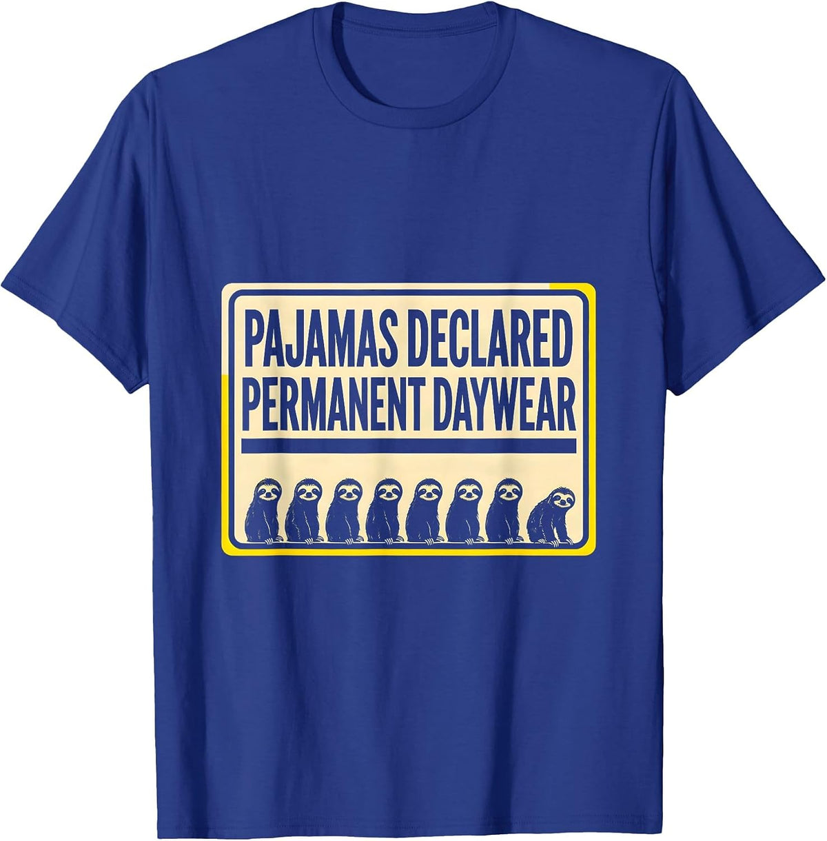 Men's Pajamas Declared Permanent Daywear Funny Sloth Lover T-Shirt - Royal Blue