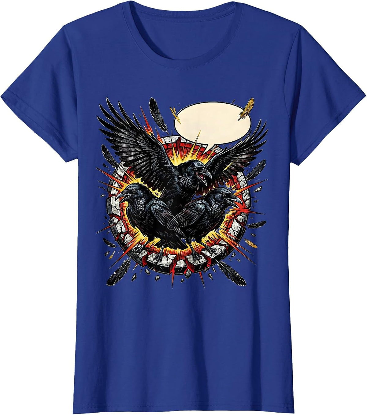 Women's Crow Murder Burst Comic Book Gothic Bird Humor T-Shirt - Royal Blue