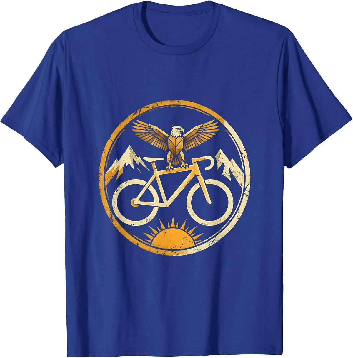 Hawk on Mountain Bike Handlebars Graphic T-Shirt - Royal Blue