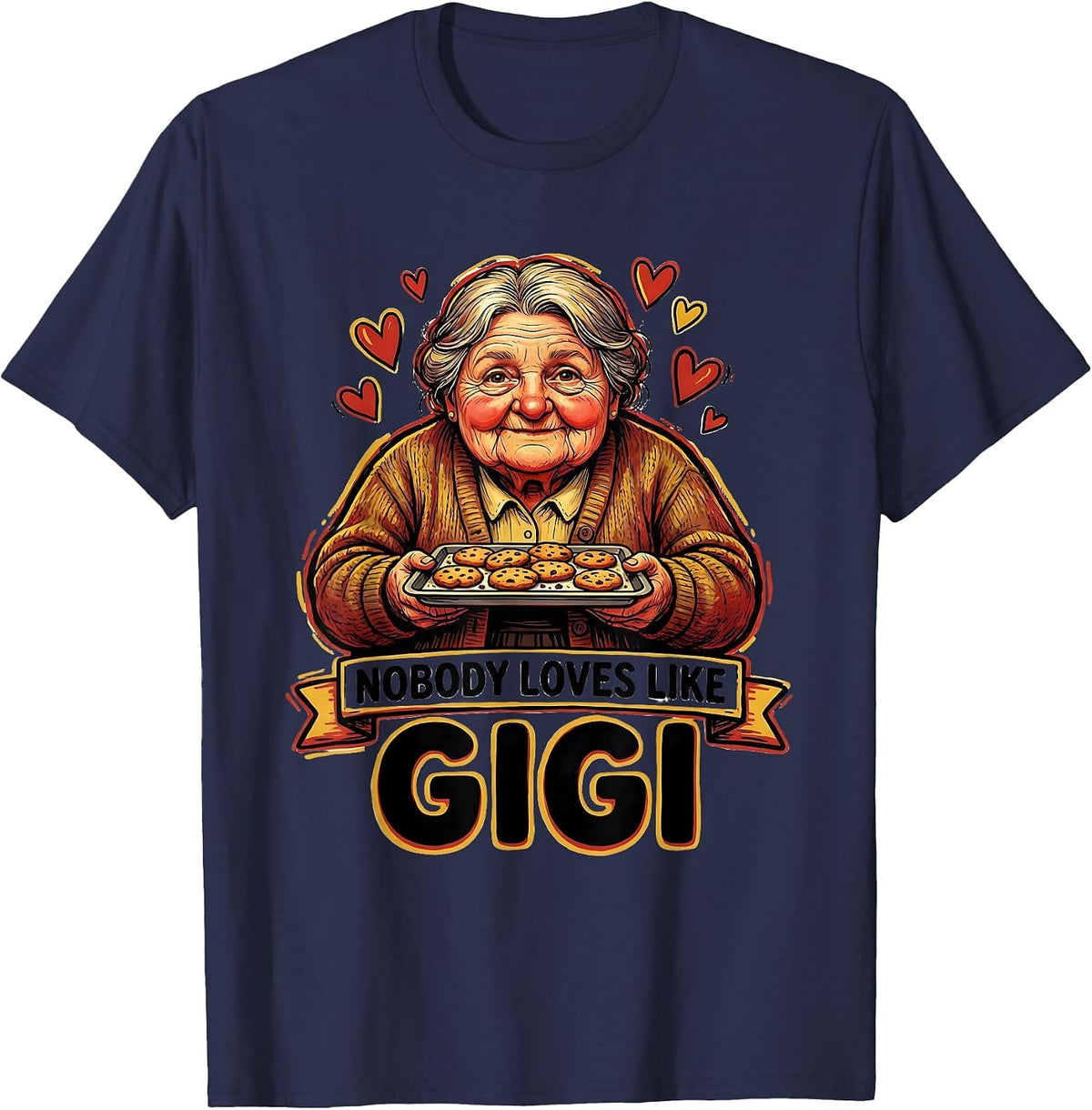 Nobody Loves Like Gigi Grandma Design T-Shirt - Navy Blue