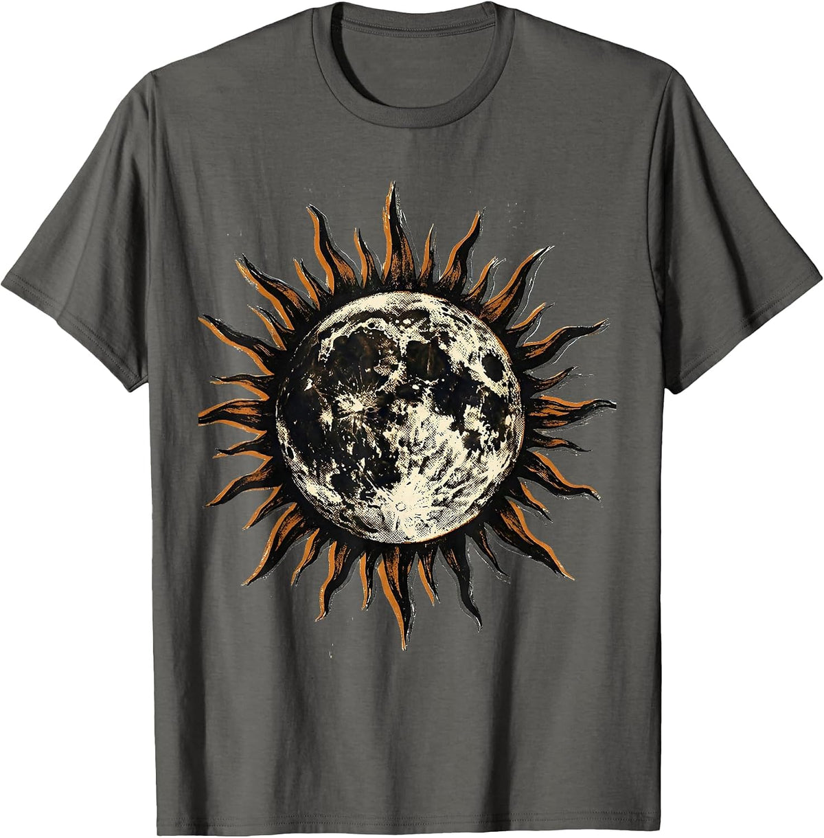 Grunge Black Sun Jagged Corona Rays Graphic T-Shirt - Asphalt Grey