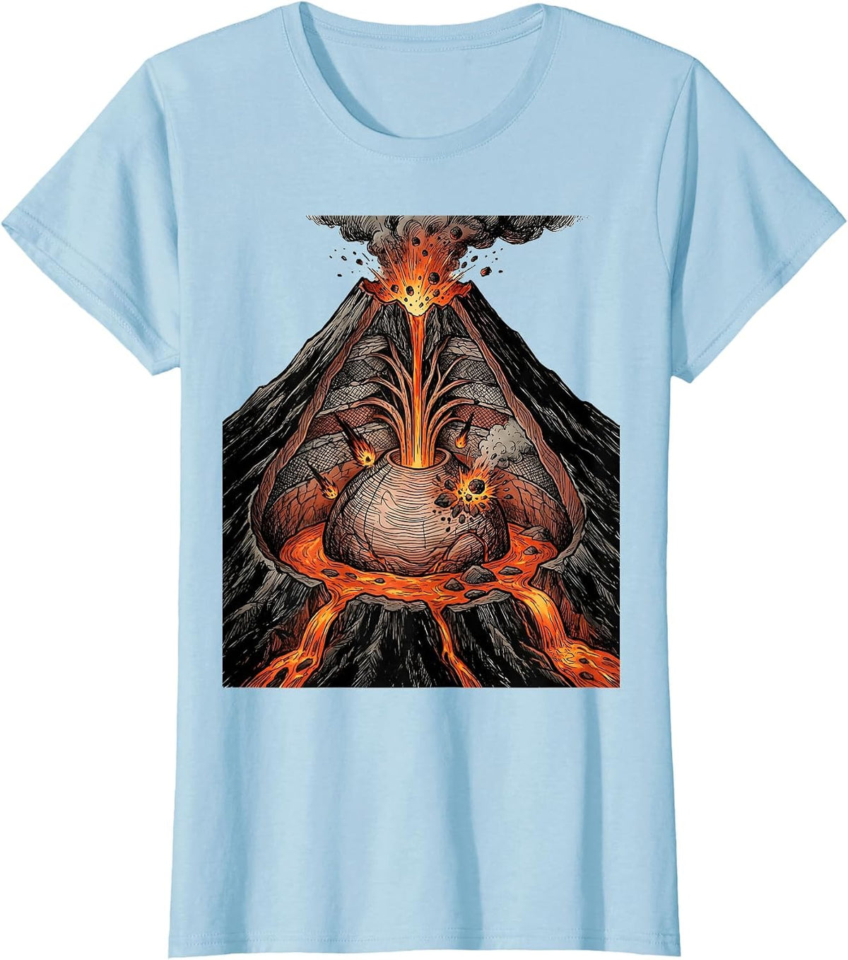 Women's Volcano Cross-Section Eruption Science Teacher T-Shirt - Baby Blue
