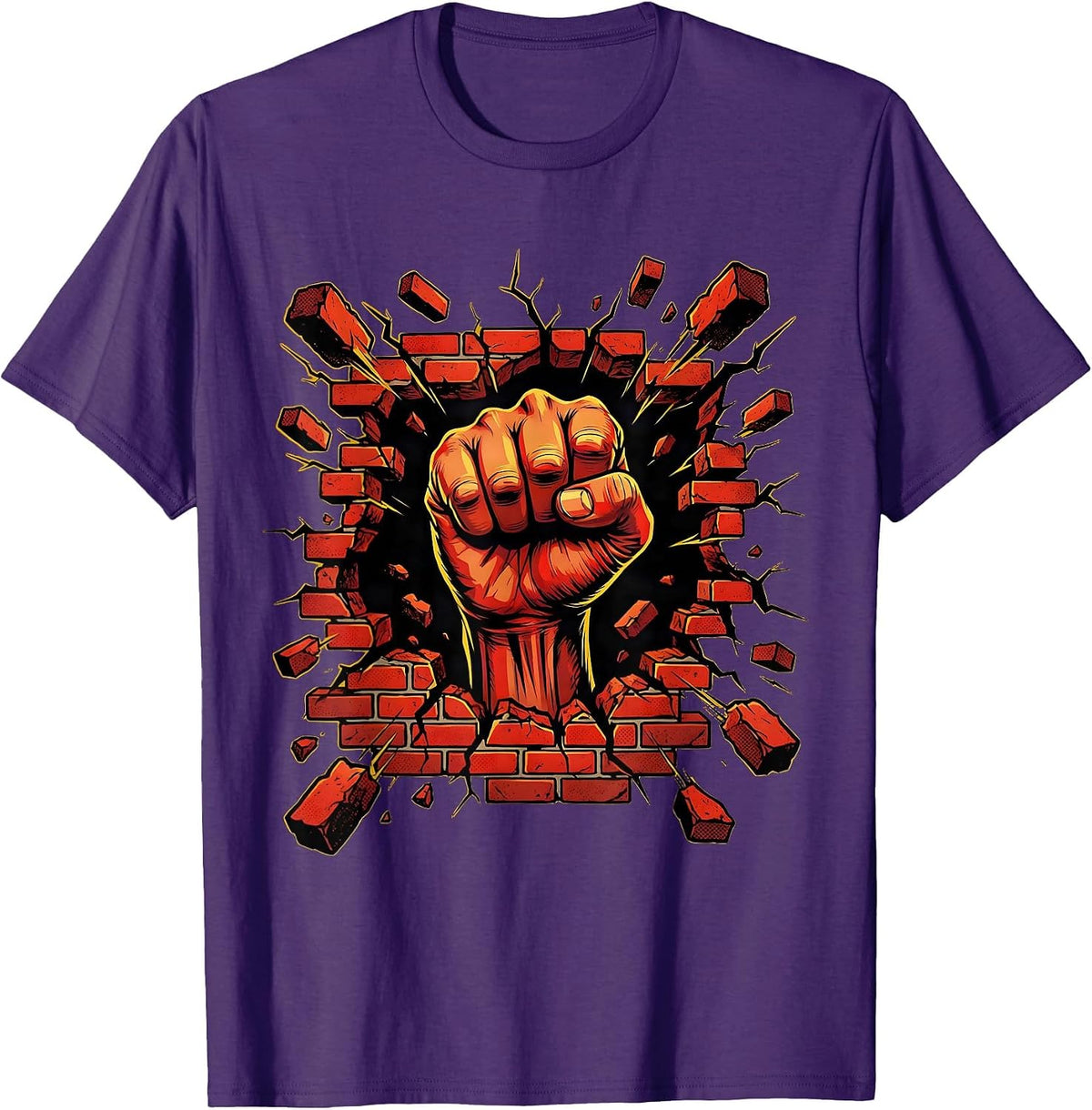 Equal Rights Labor Day Fist Through Brick Wall T-Shirt - Purple