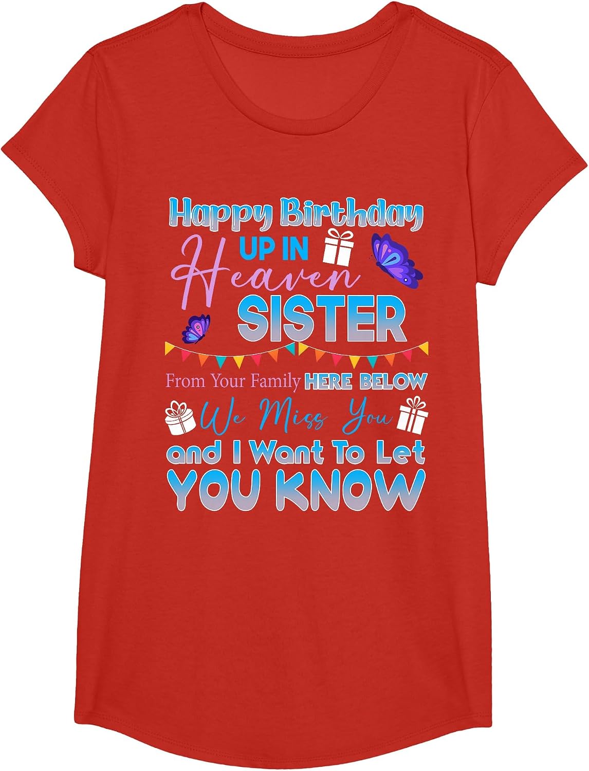 Happy Birthday Sister Angel in Heaven Memorial Remember T-Shirt - Girls Red