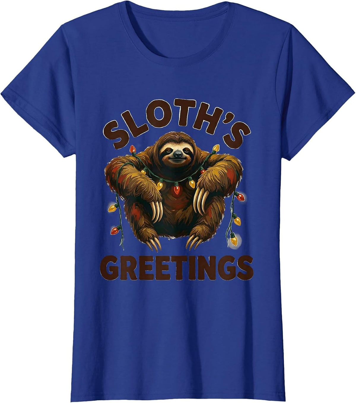 Women's Sloth's Greetings Funny Sloth Lover Christmas Pajama Gift T-Shirt - Royal Blue