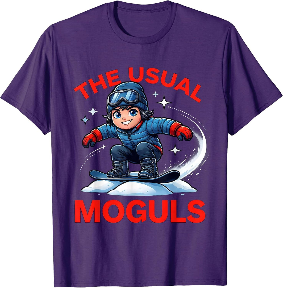 THE USUAL MOGULS Funny Snowboarder Skiing Snow Season T-Shirt - Purple