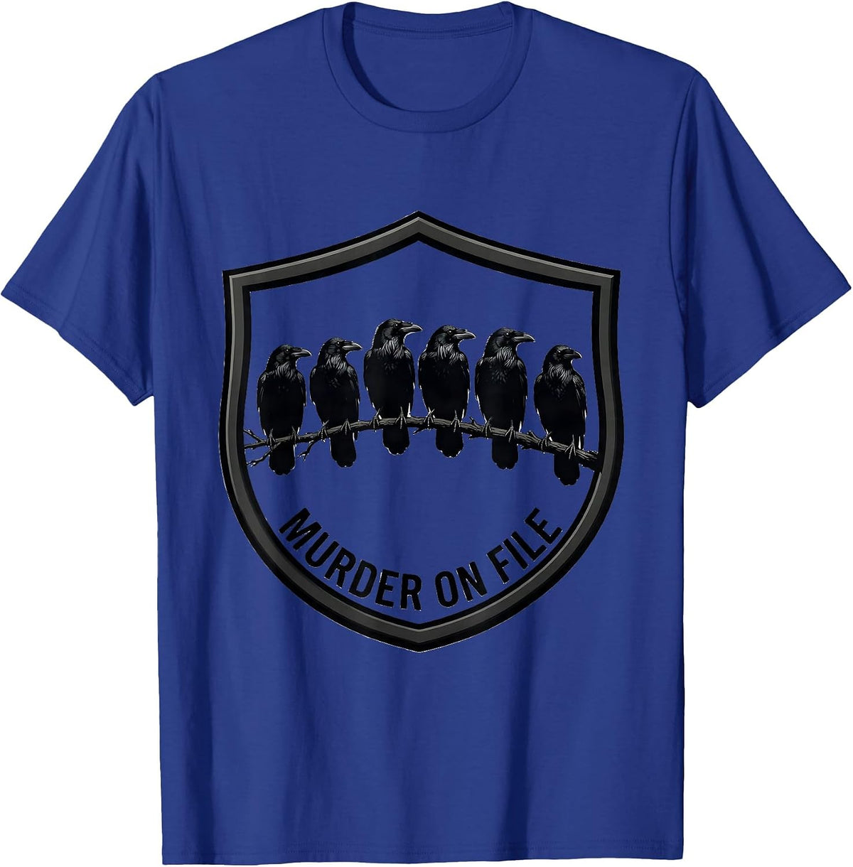 Men's Murder On File Silhouetted Crows Bird Lover Humor T-Shirt - Royal Blue