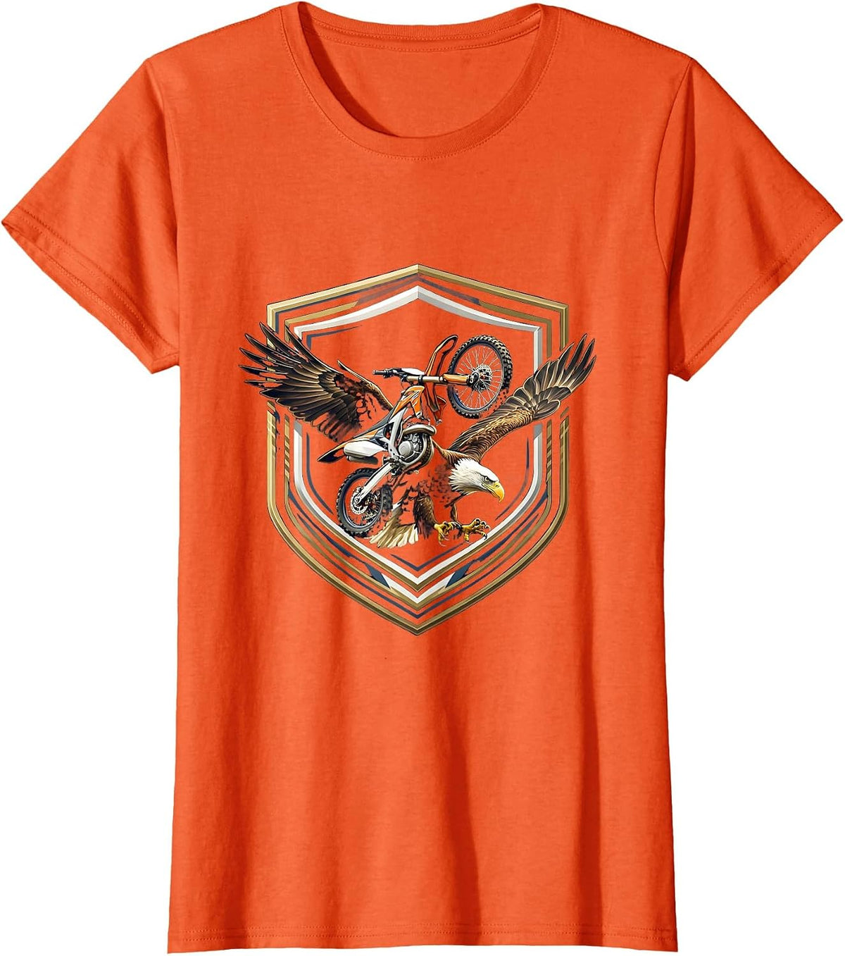 Eagle and Dirt Bike Airborne Graphic Tee T-Shirt - Orange