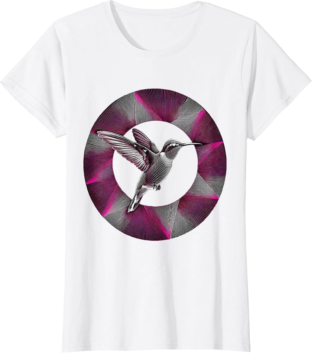 Hummingbird Rainbow Light Beam Illustration T-Shirt - White