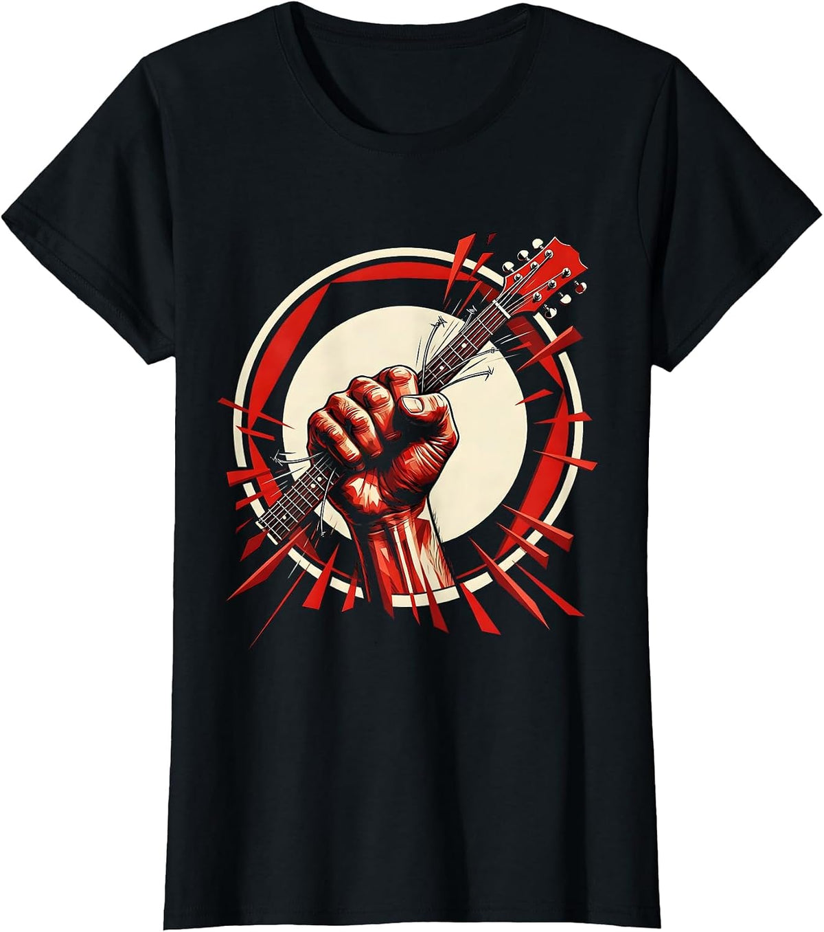 Clenched Fist Broken Guitar String Graphic T-Shirt - Black