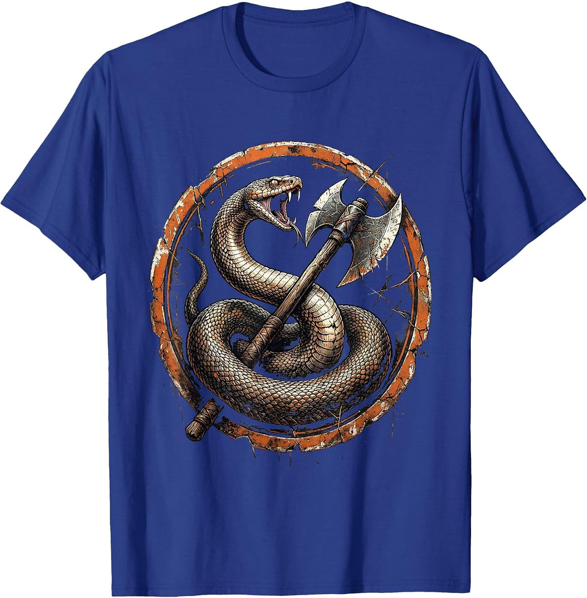 Serpent and Double-Headed Axe Metal Graphic T-Shirt - Royal Blue