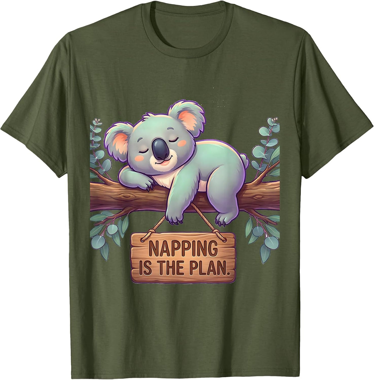 Men's Napping Is The Plan Cute Kawaii Koala Animal Humor T-Shirt - Olive Green