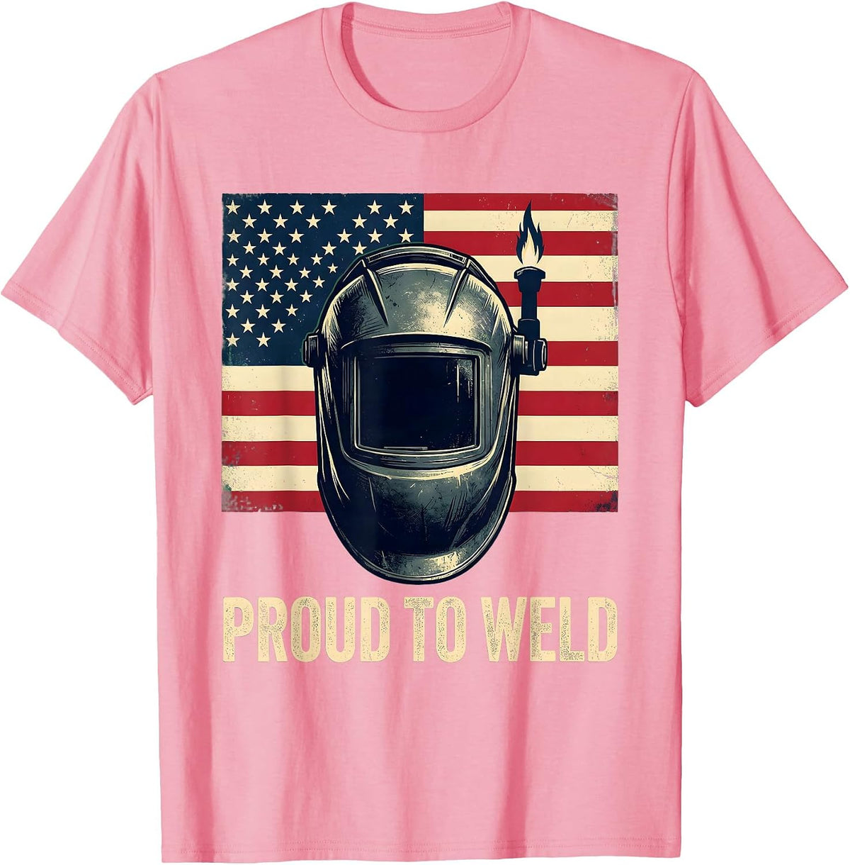 Men's Proud To Weld Patriotic Welding Helmet American Flag Welding T-Shirt - Pink