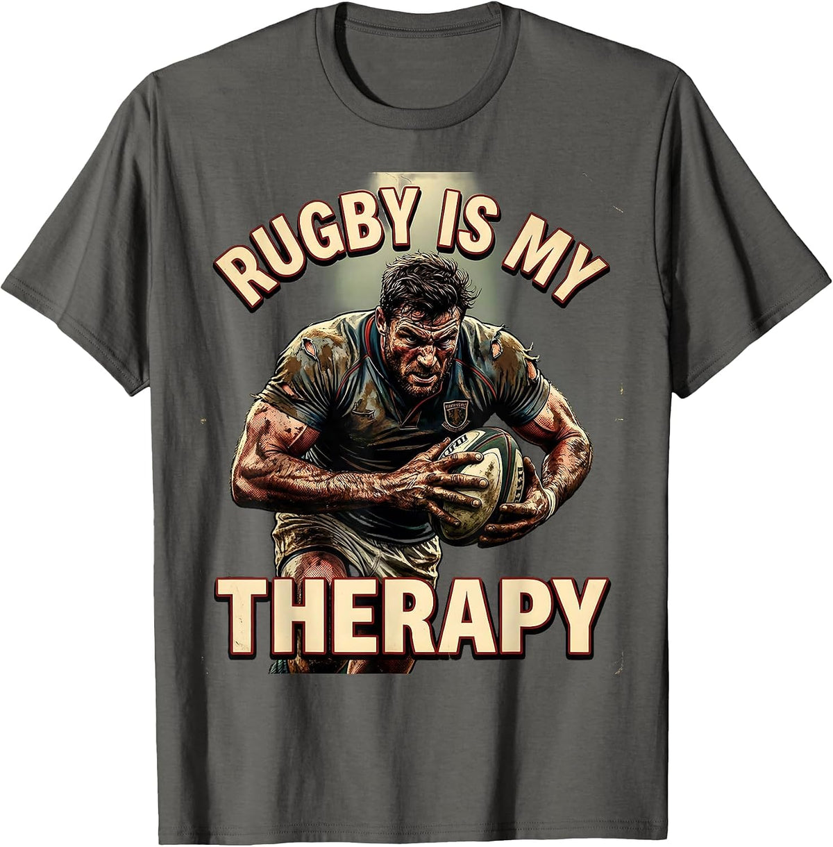 Rugby Is My Therapy Funny Rugby Design T-Shirt - Asphalt Grey
