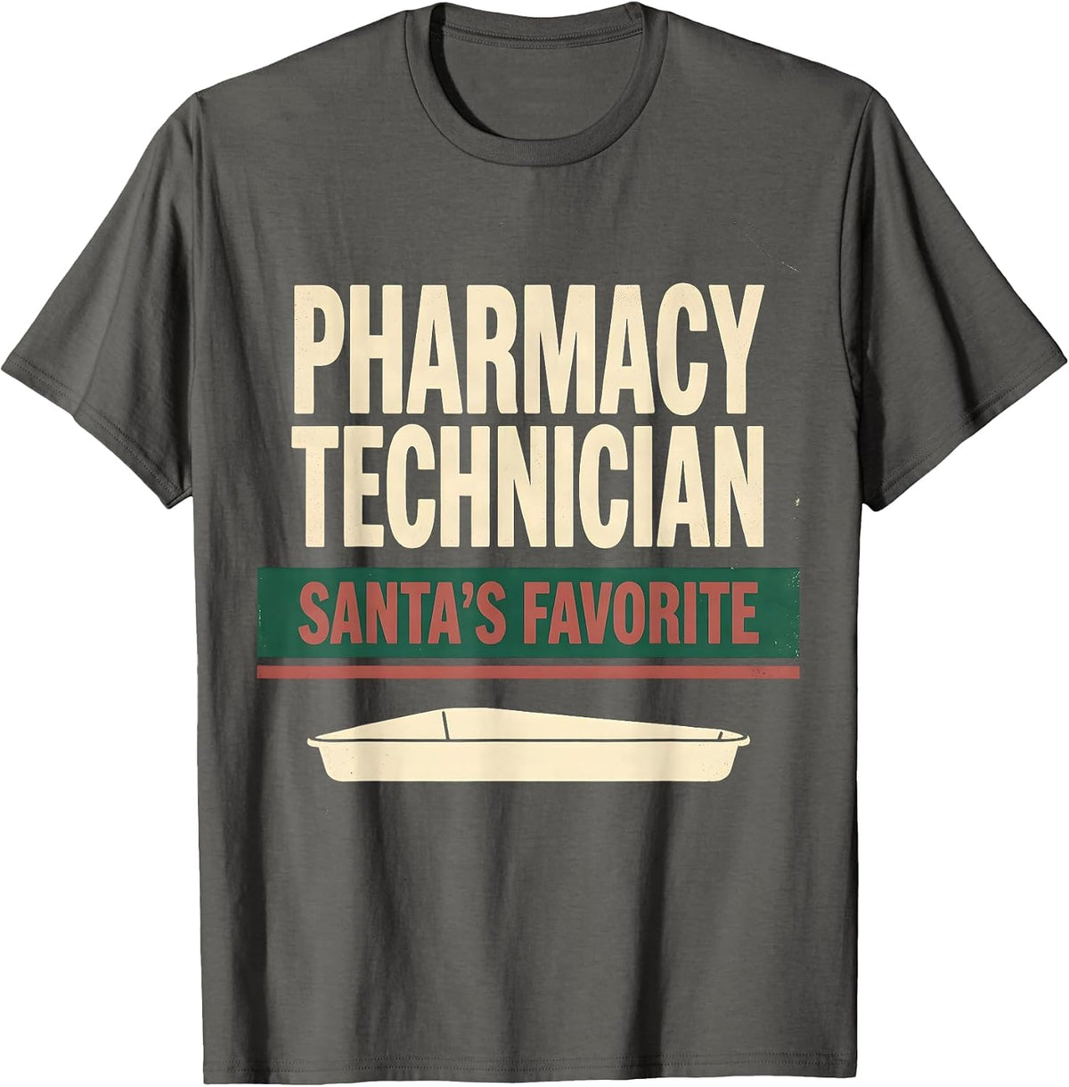 Santa's Favorite Pharmacy Technician Vintage Funny Christmas T-Shirt - Asphalt Grey