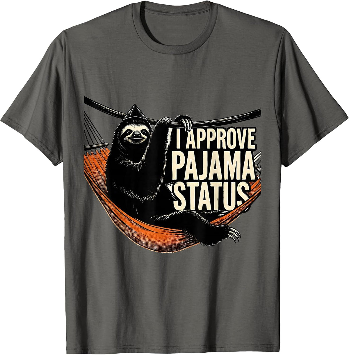 Men's I Approve Pajama Status Funny Sloth Lover Sleepover Gift T-Shirt - Asphalt Grey