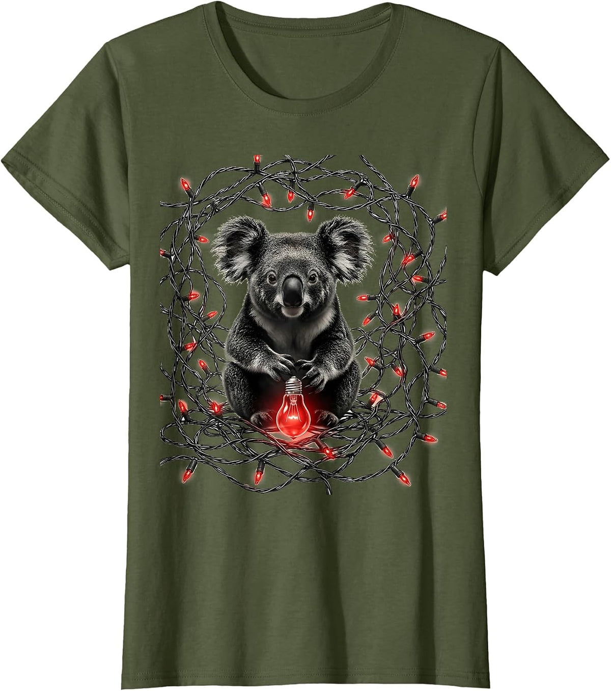 Women's Koala Holiday Lights Cute Australian Animal Gift T-Shirt - Olive Green