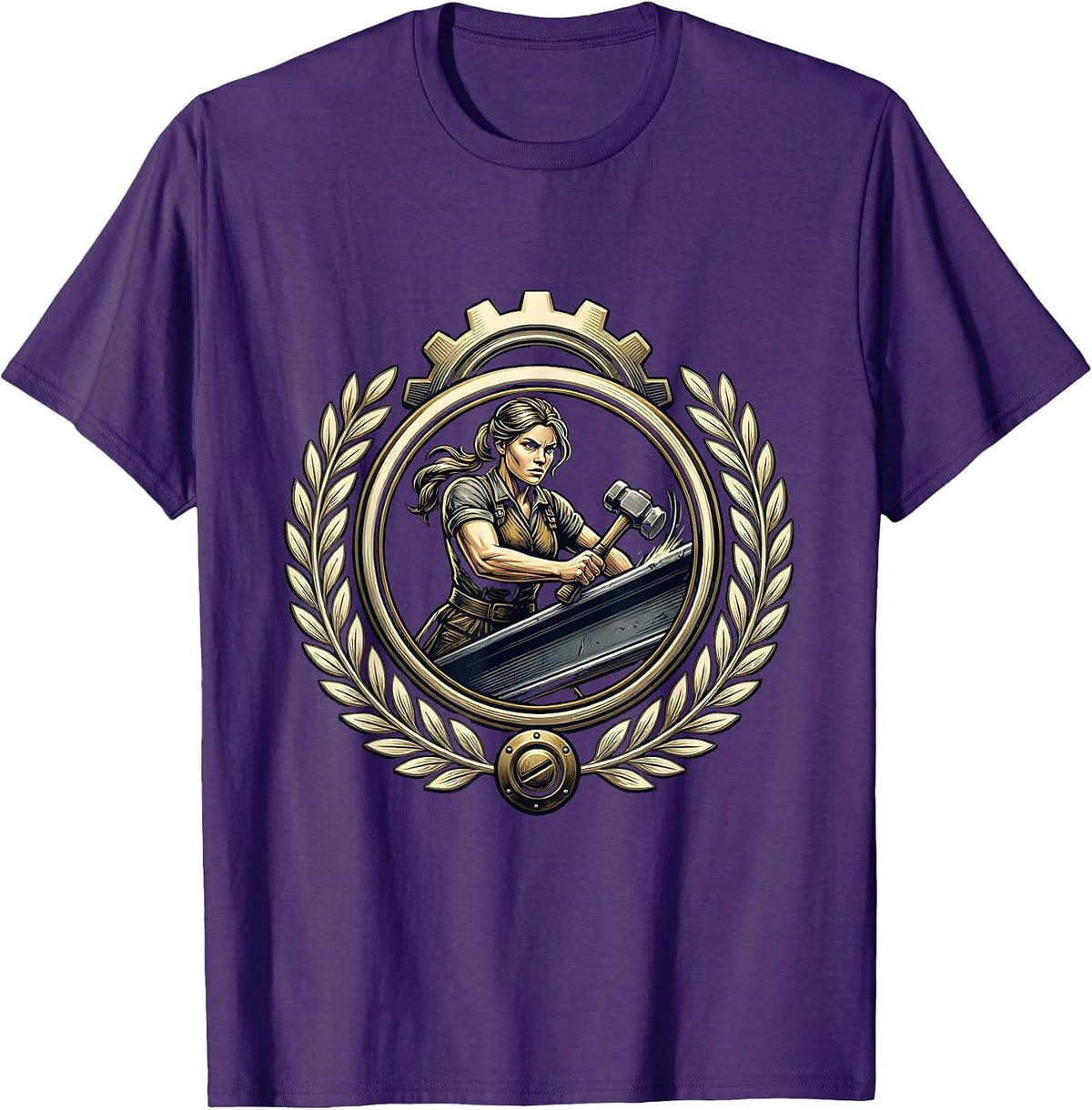 Rosie the Riveter Iron Girder Illustration T-Shirt - Purple