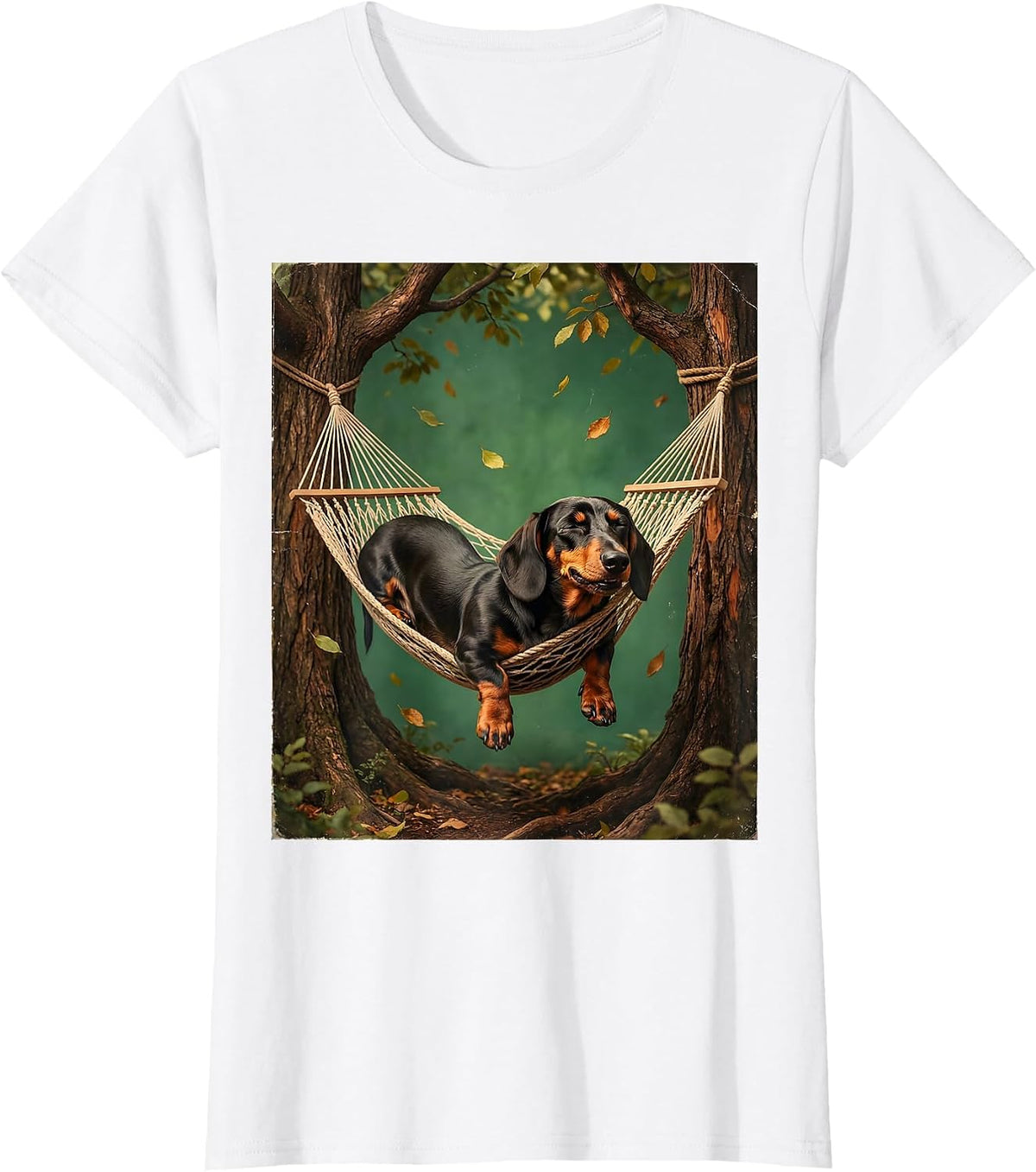 Women's Dachshund Hammock Lounging Funny Dog Graphic T-Shirt - White