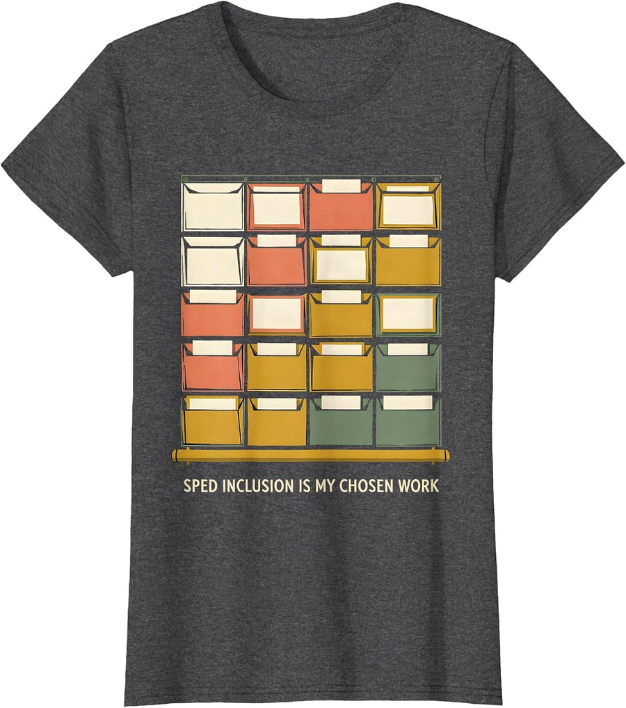 SPED Inclusion Is My Chosen Work Inspirational Teacher T-Shirt, Women, Dark Heather Grey, Large - As Pictured