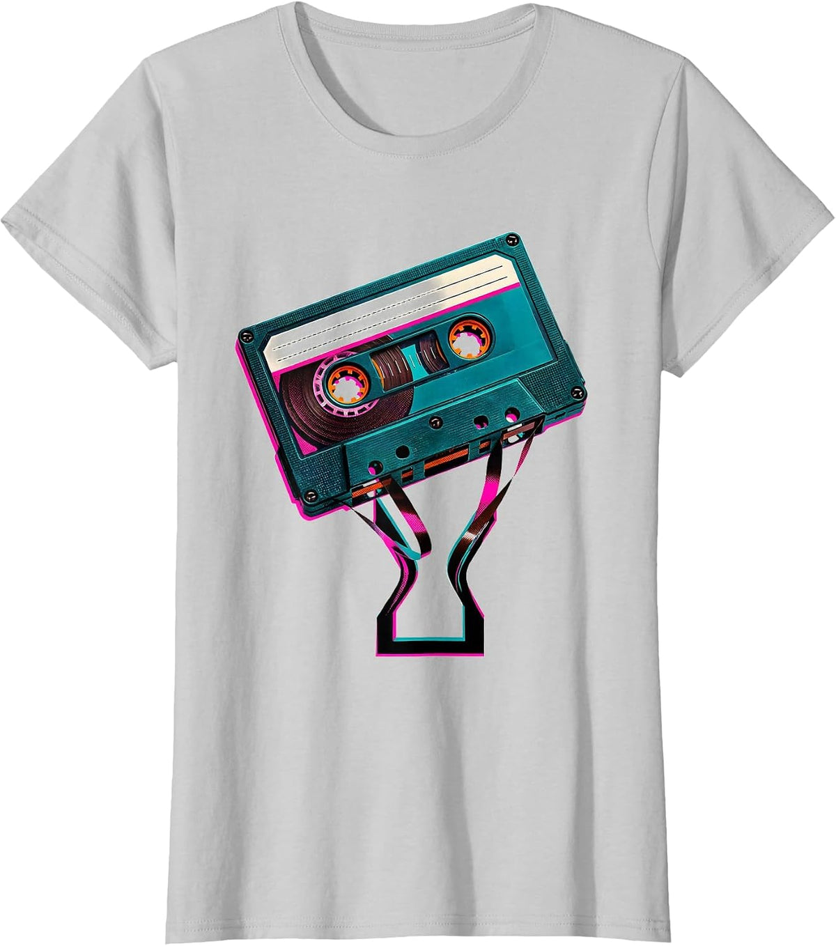 Geometric Cassette Retro Nostalgia 80s 90s T-Shirt - Silver Grey