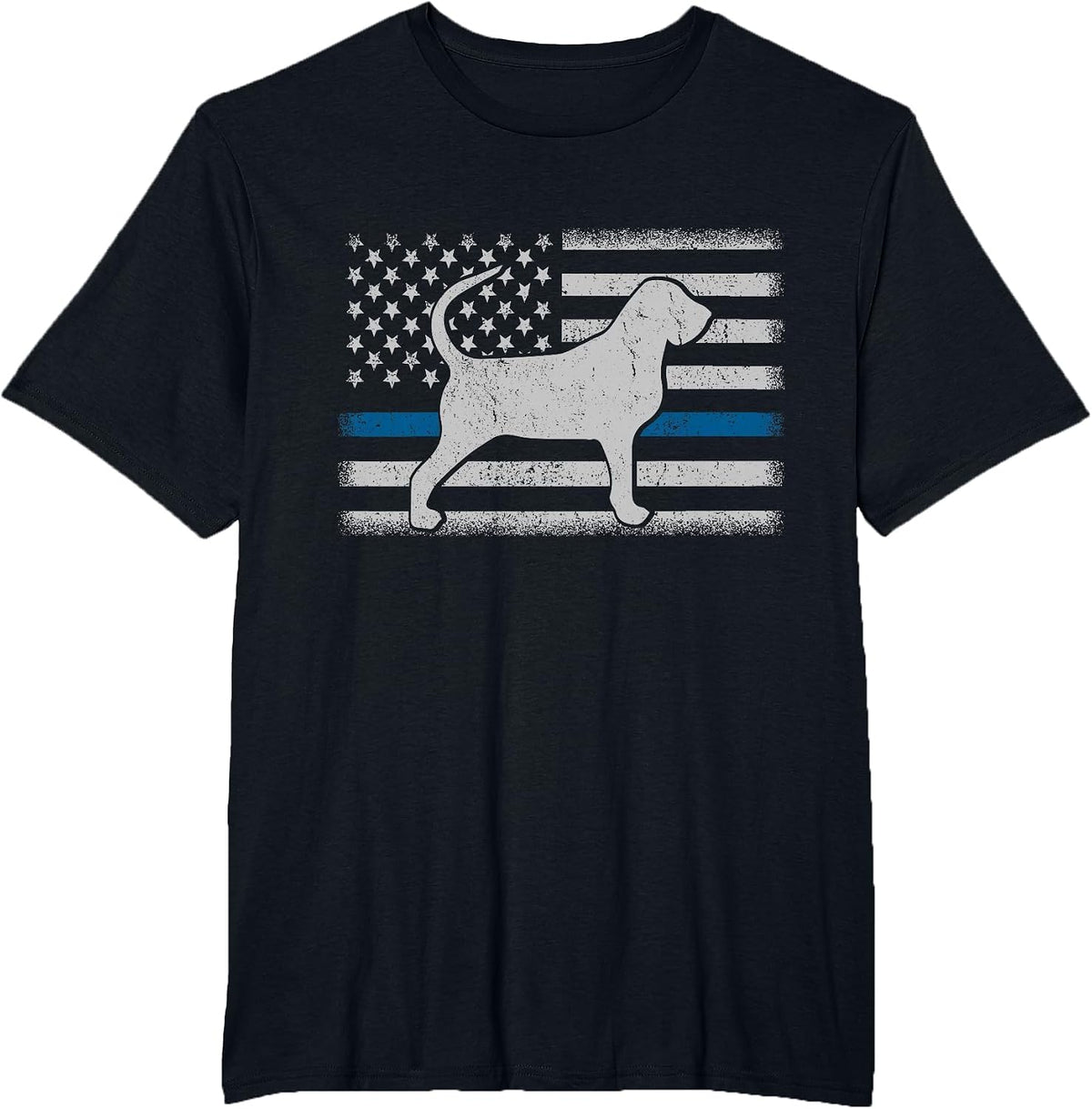 Bloodhound K 9 Police Thin Blue Line Flag Bloodhound T-Shirt - Black