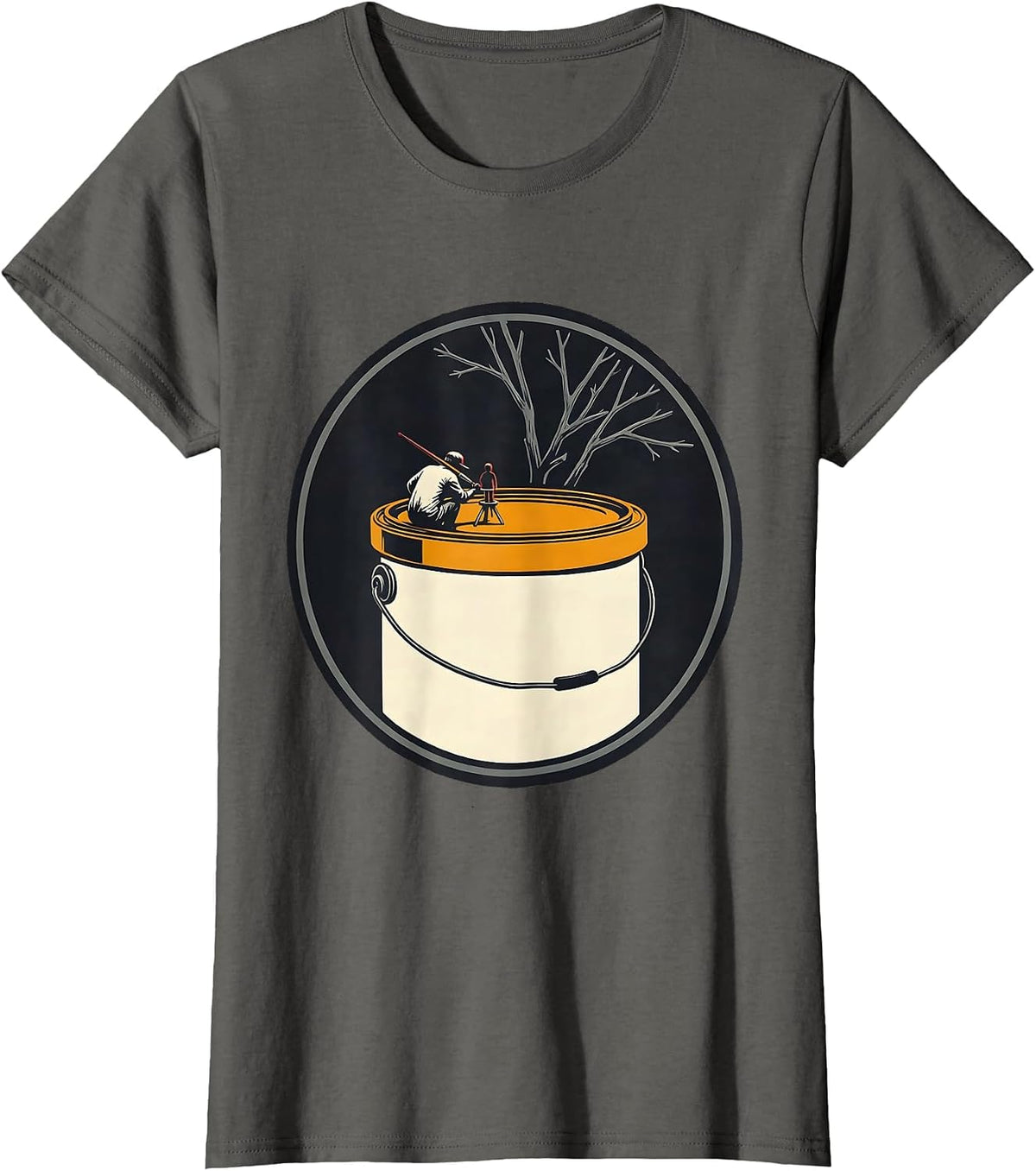 Women's Painter Miniature Badge Screenprint Artist Humor T-Shirt - Asphalt Grey