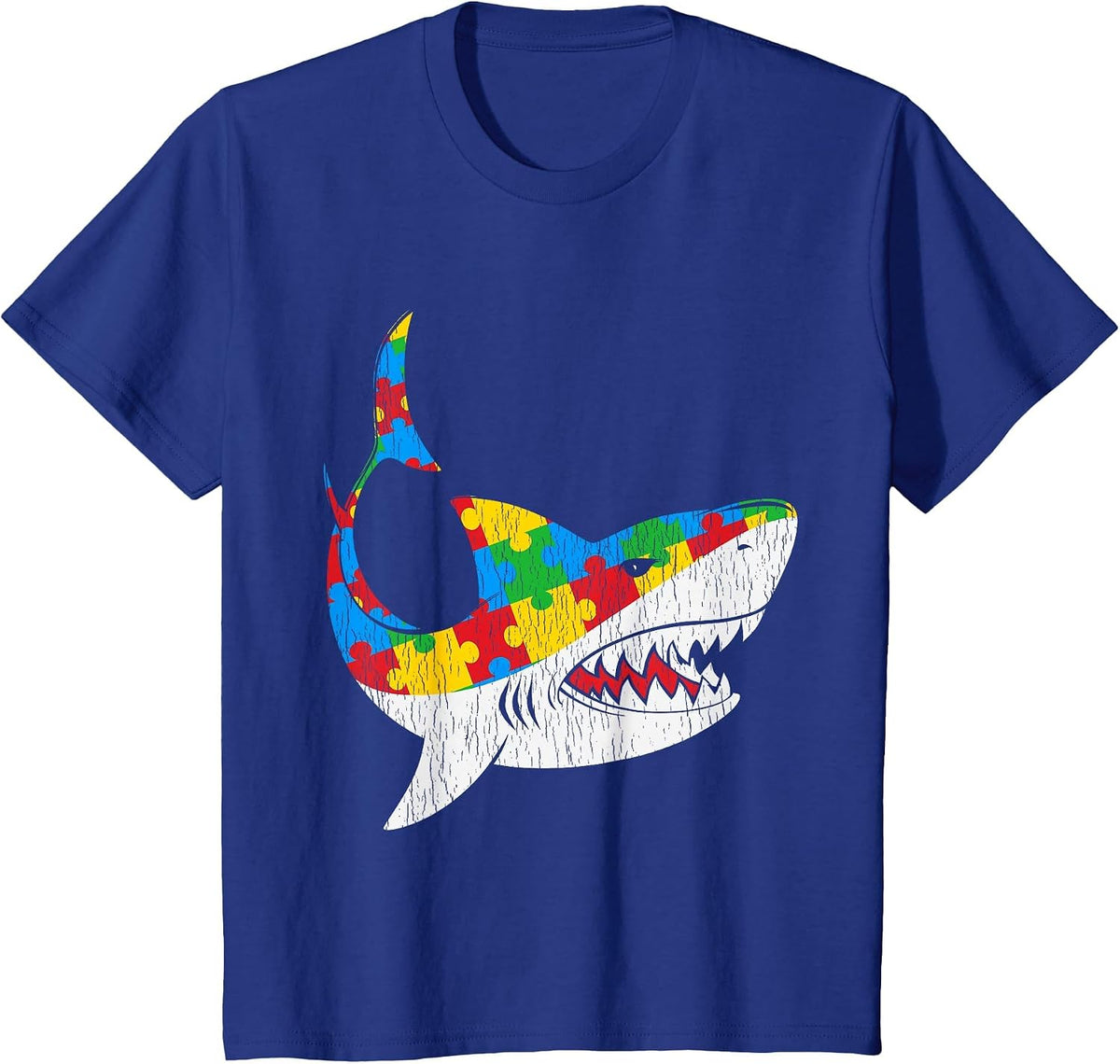 Vintage Shark Puzzle Autistic Kids Autism Awareness Shark T-Shirt - Royal Blue