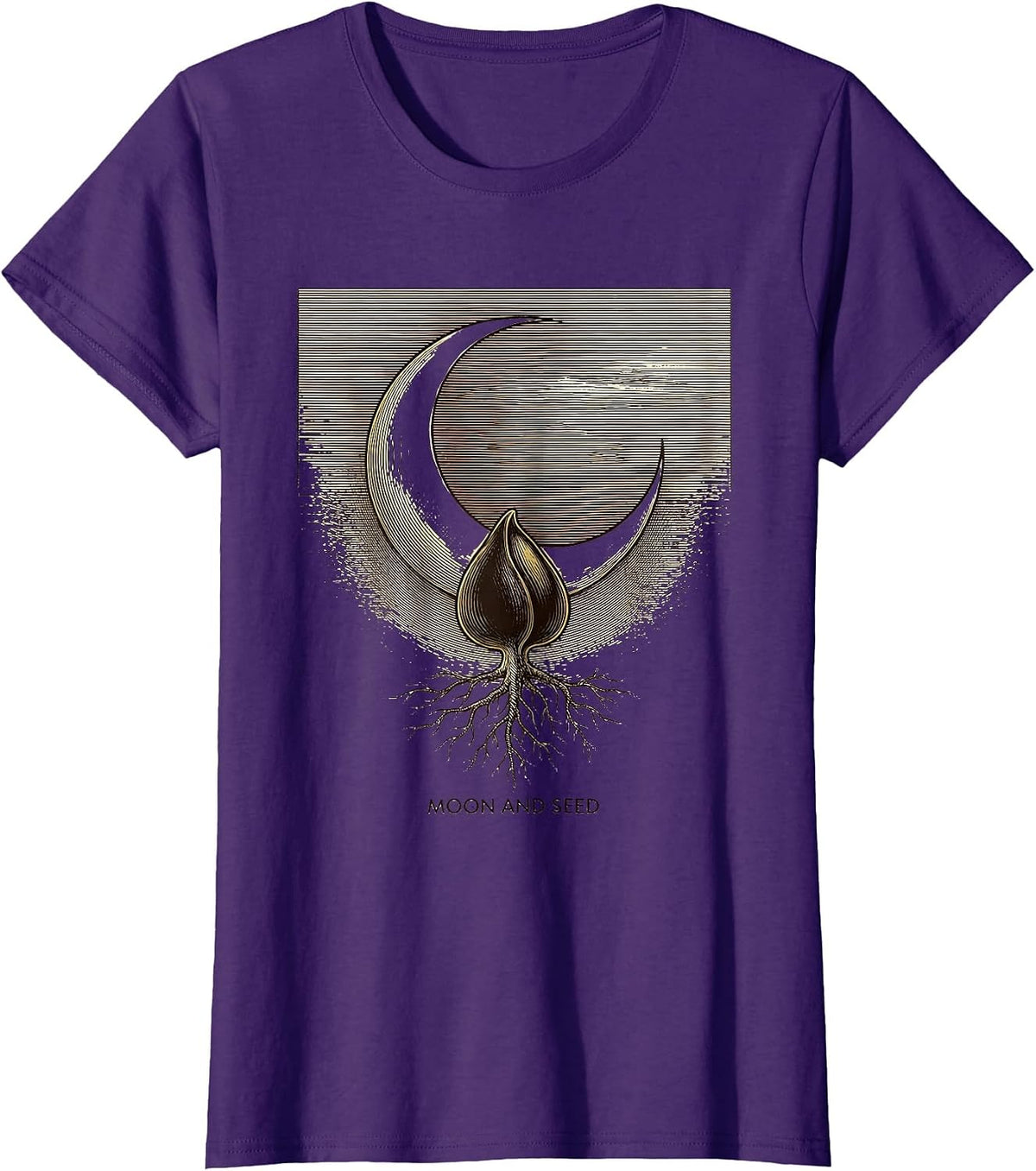 Women's Moon And Seed Yin Yang Duality Nature Spirituality T-Shirt - Purple