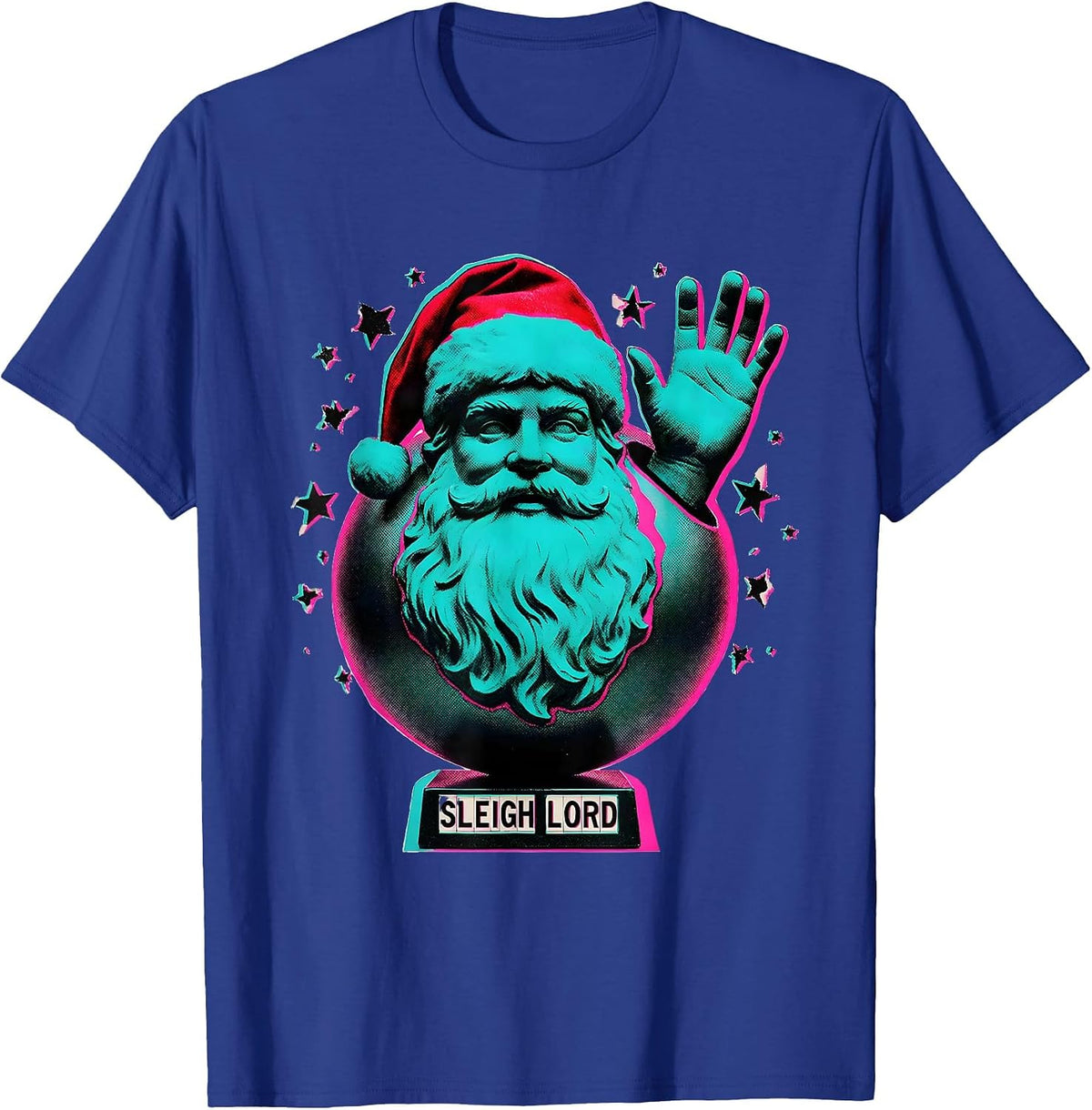 Men's Sleigh Lord Risograph Heavy Metal Rock Santa Christmas Humor T-Shirt - Royal Blue