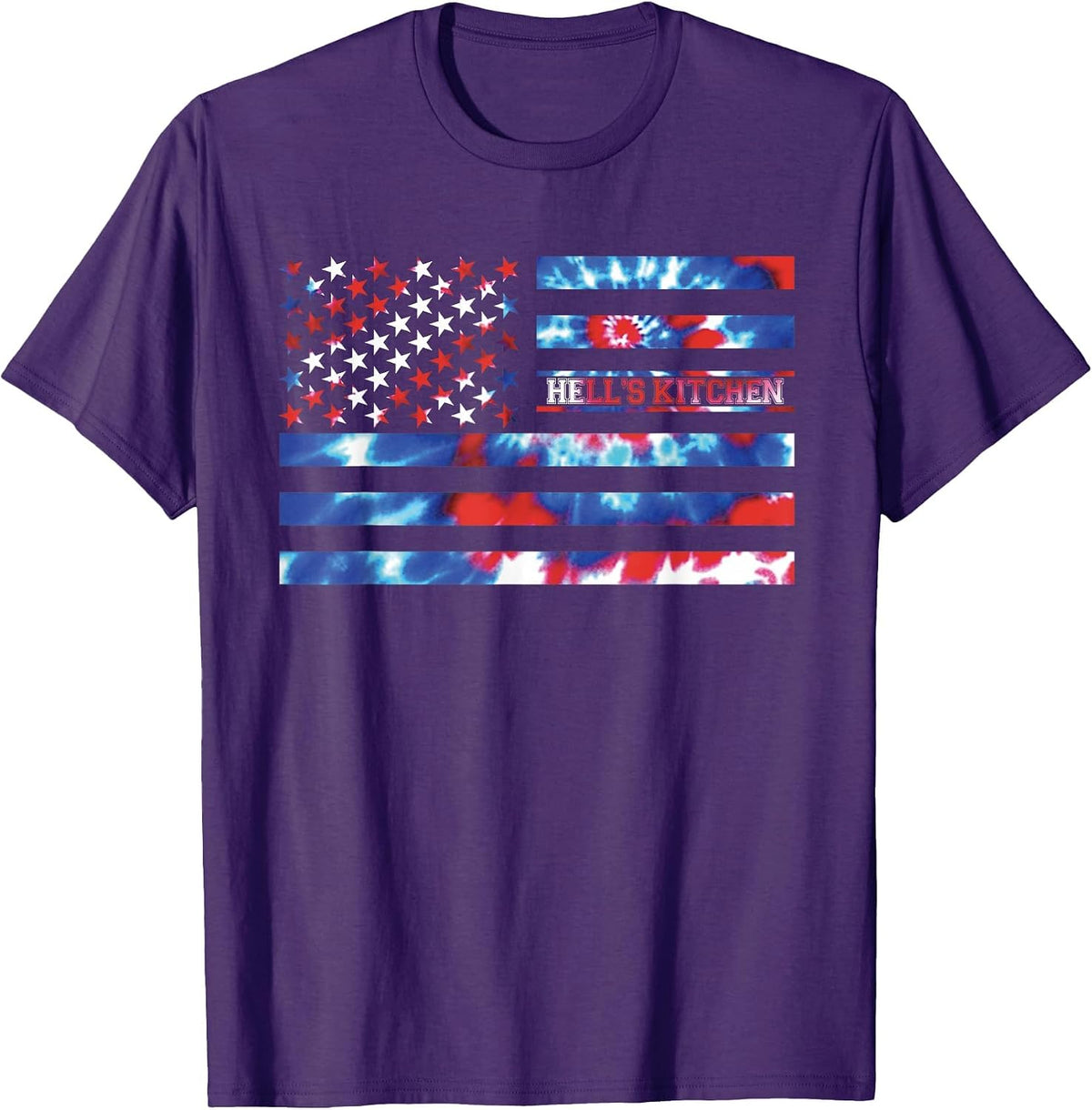 Hell's Kitchen Tie Dye Red White Blue Patriotic American T-Shirt - Purple