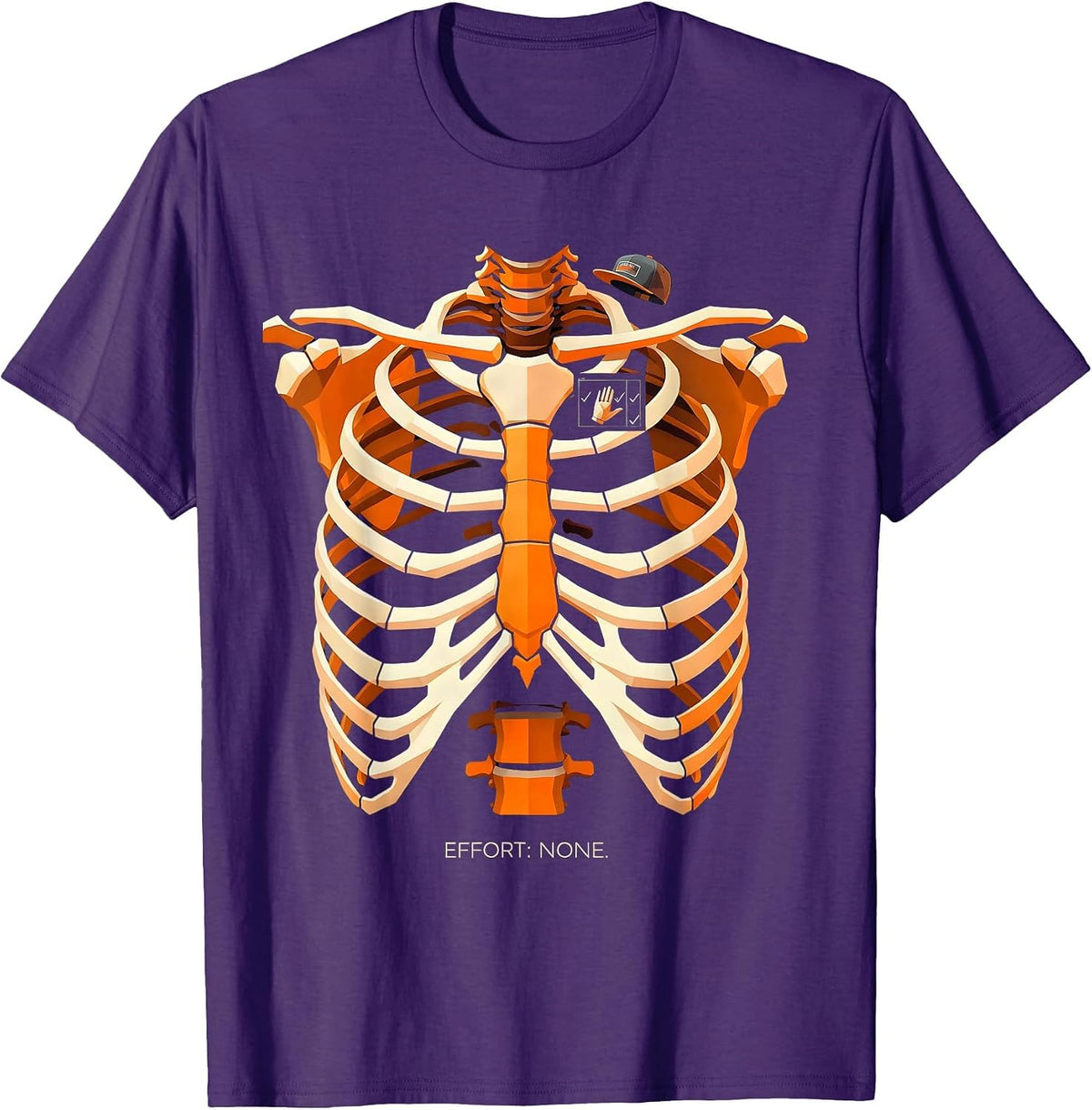 Men's Effort: None Geometric Skeleton Rock-On Bruh Halloween Humor T-Shirt - Purple
