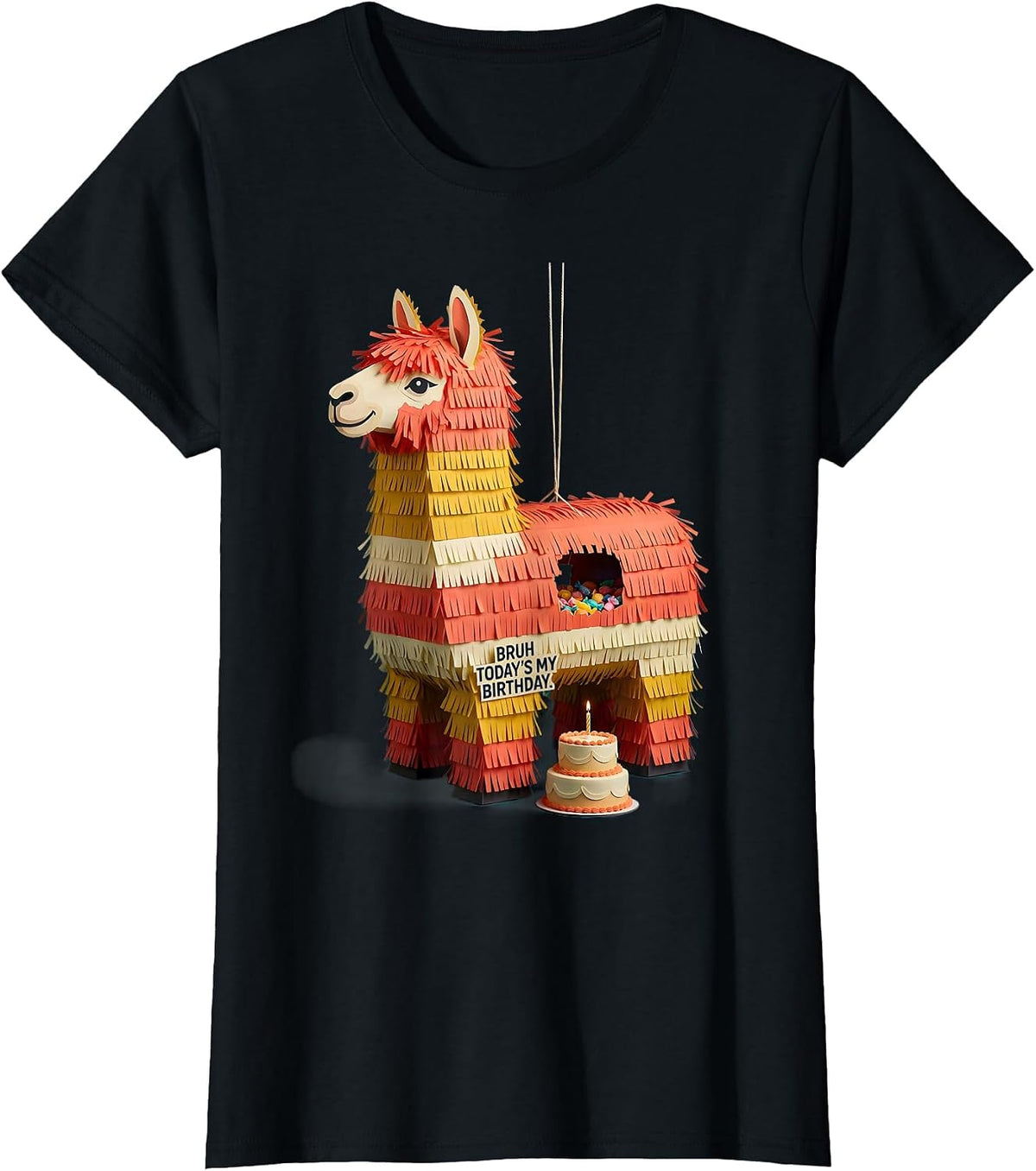 Bruh Today's My Birthday Funny Llama Piñata Birthday Boy T-Shirt - Black