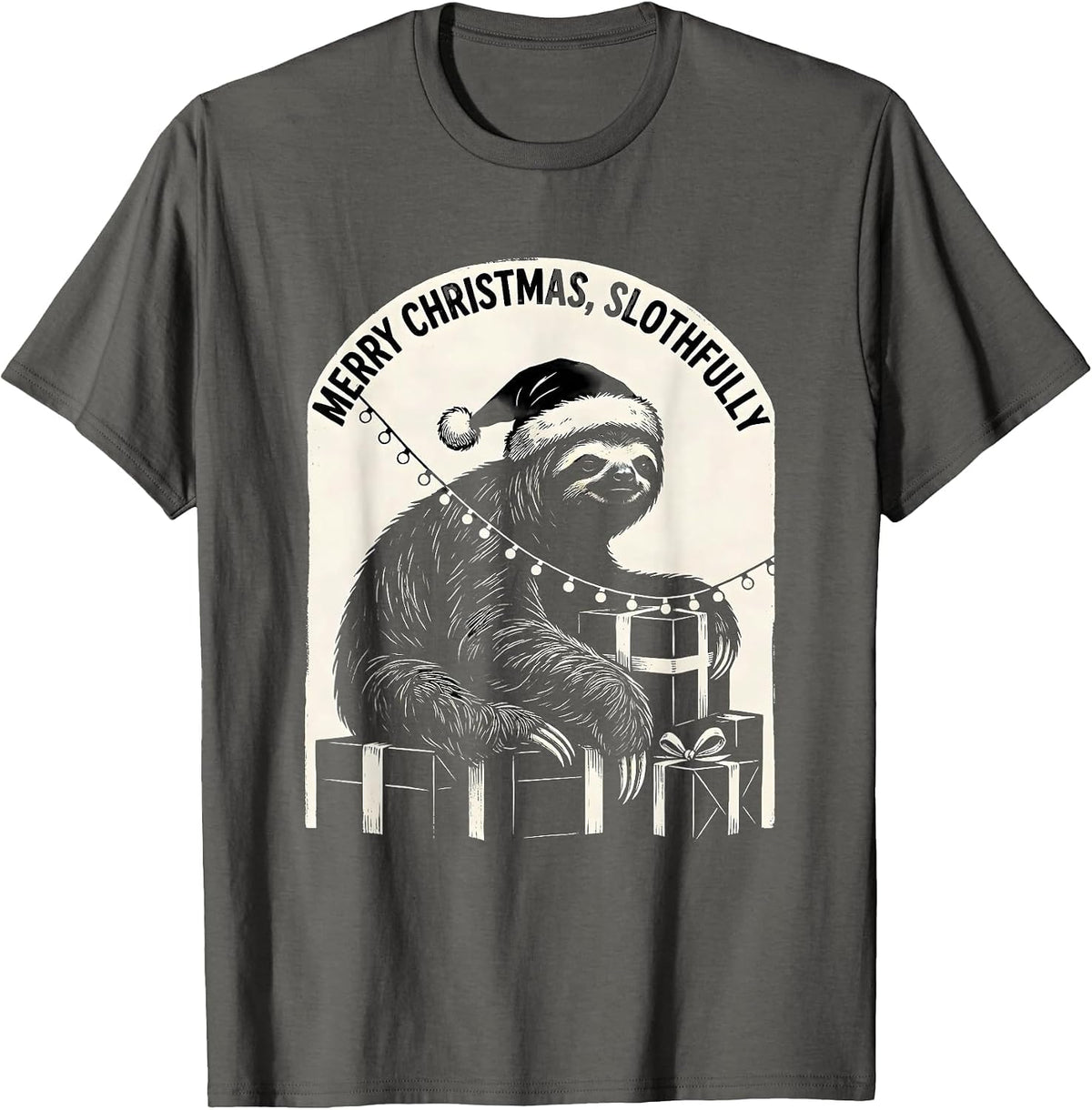 Merry Christmas, Slothfully Funny Sloth Lover Christmas T-Shirt - Asphalt Grey