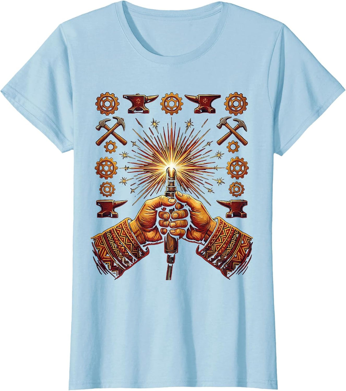 Milwaukee Welder Craftsman Sparks Dark Workshop T-Shirt - Baby Blue