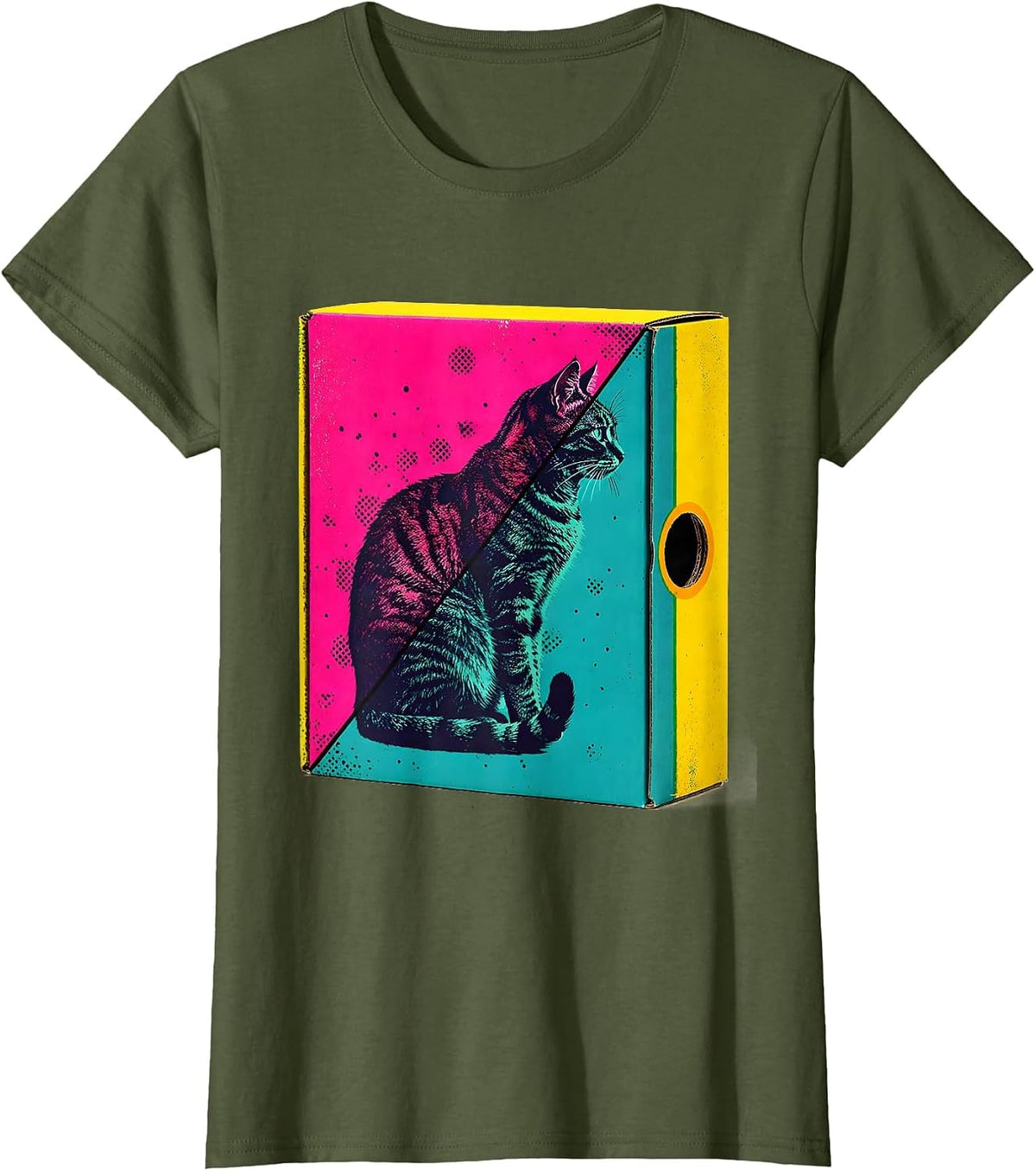 Women's Schrödinger Cat Box Quantum Physics Humor T-Shirt - Olive Green