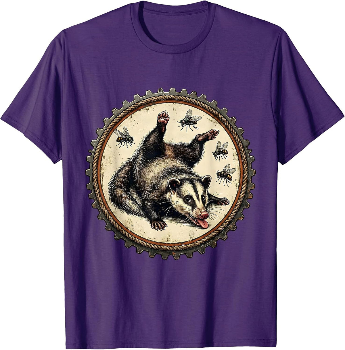Possum Playing Dead Funny Opossum Illustration T-Shirt - Purple