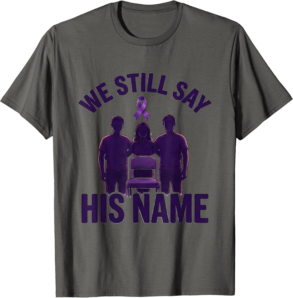 We Still Say His Name Memorial Purple Ribbon Overdose T-Shirt - Asphalt Grey