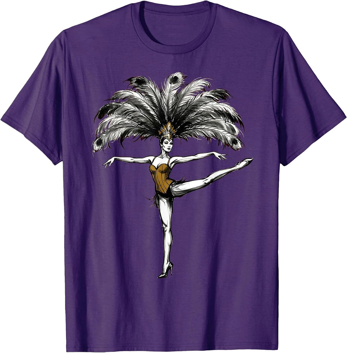 Men's Feathered Headdress Showgirl in Spotlight T-Shirt - Purple