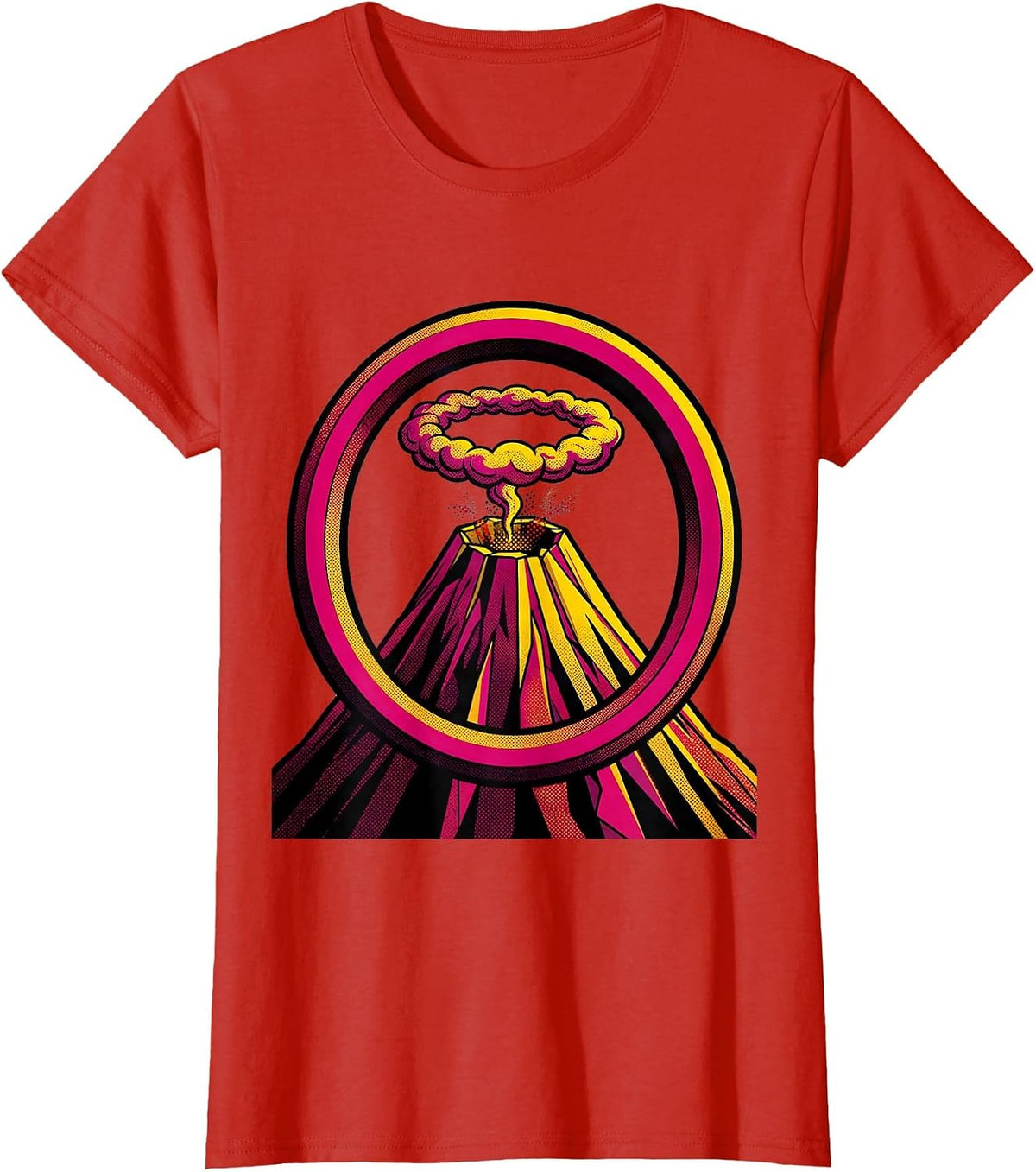 Ancient Volcano Smoke Ring Illustration T-Shirt - Red