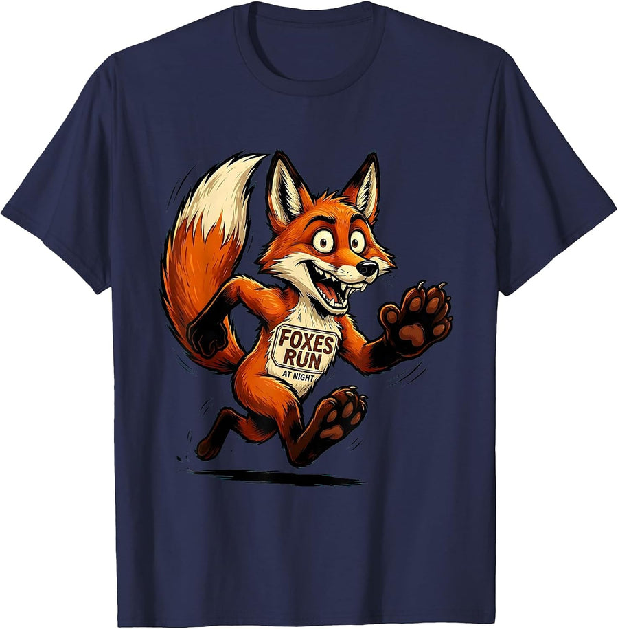 Foxes Run At Night Nocturnal Fox Design T-Shirt - Navy Blue