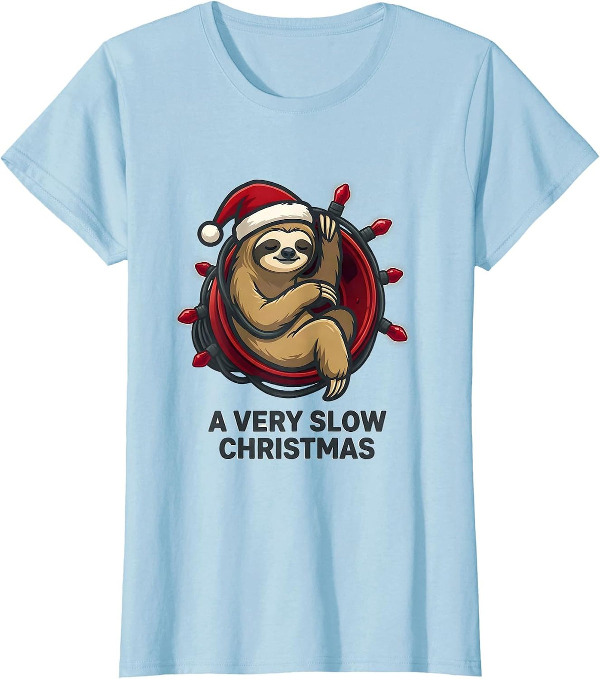 A Very Slow Christmas Funny Sloth Lover Holiday Pajama Gift T-Shirt - Baby Blue