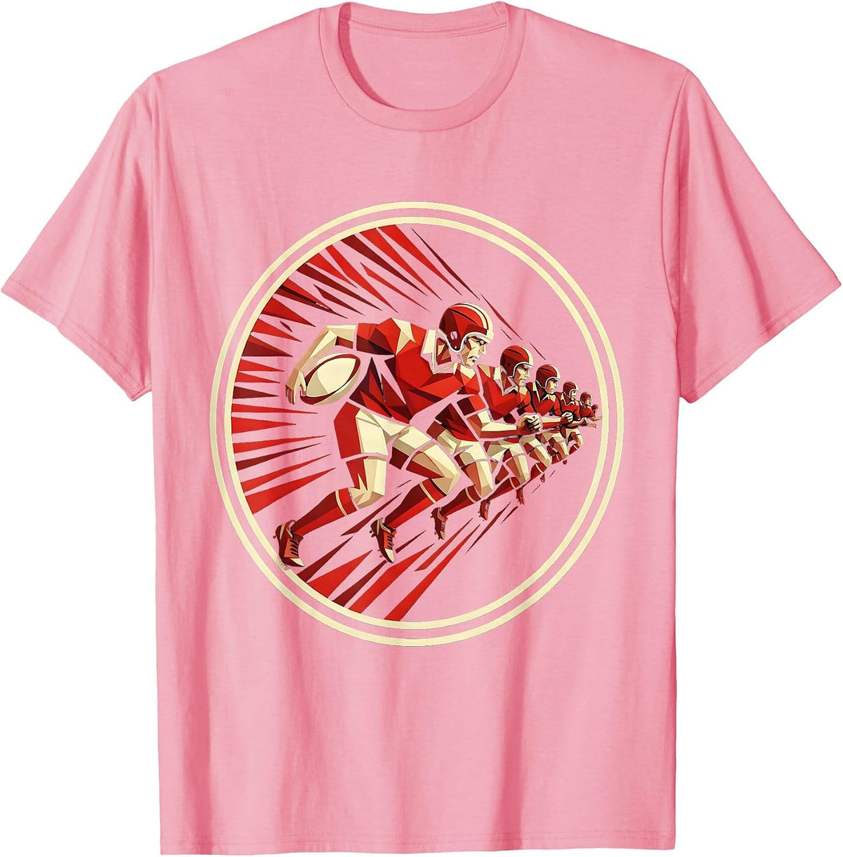 Men's Rugby Forwards Pack Charging Graphic Tee T-Shirt - Pink